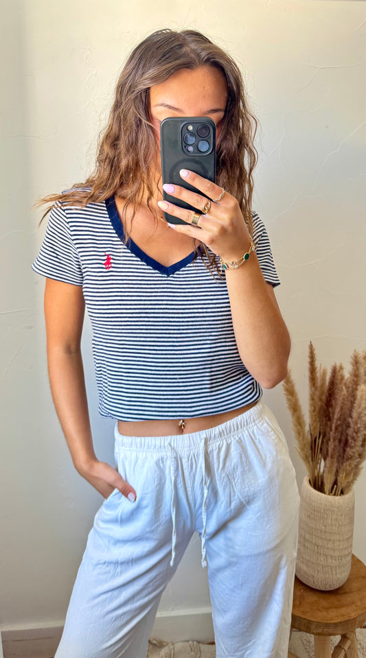 T-shirt col V rayé Ralph Lauren - S