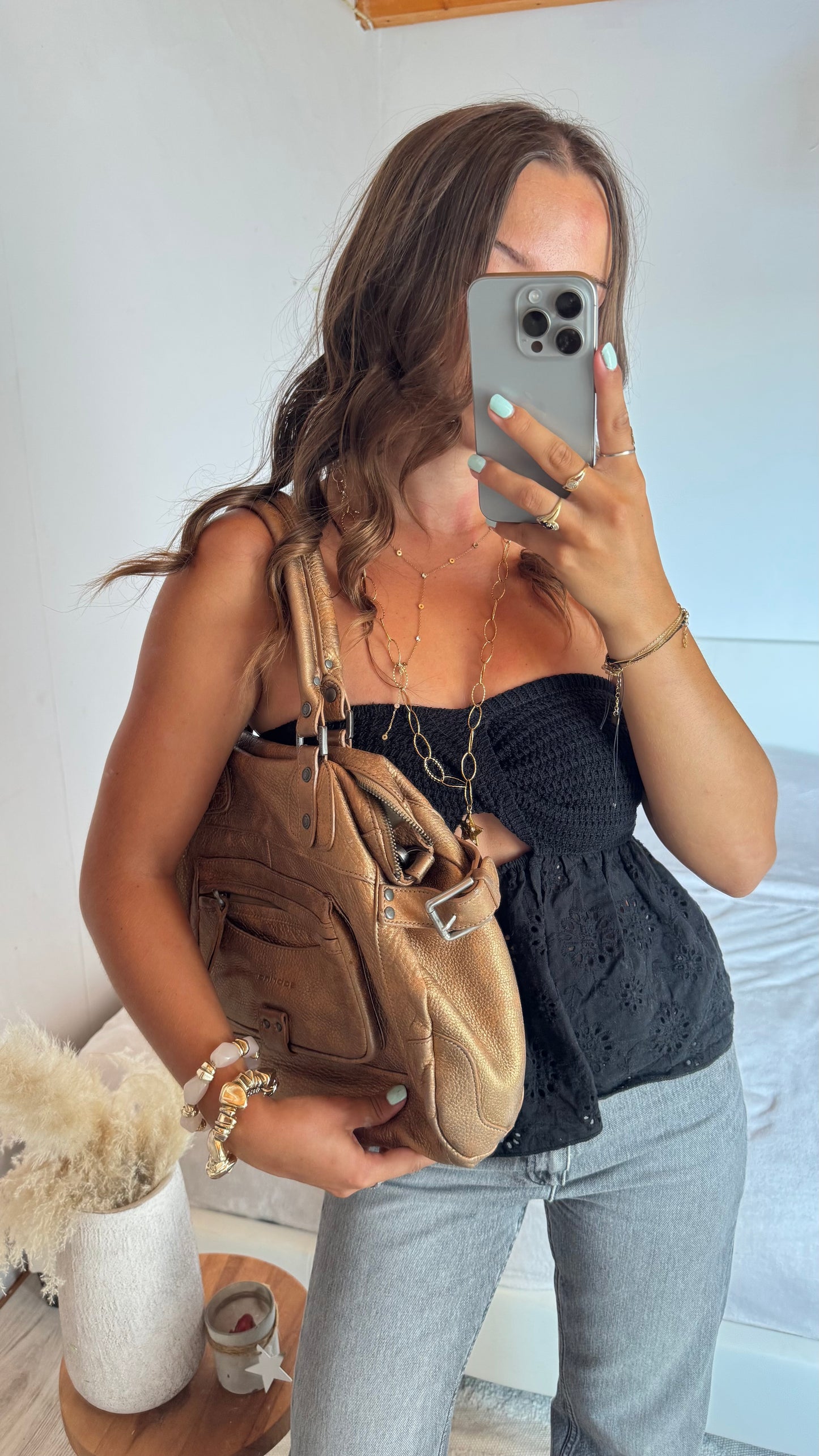 Sac doré en cuir de vachette Sabrina