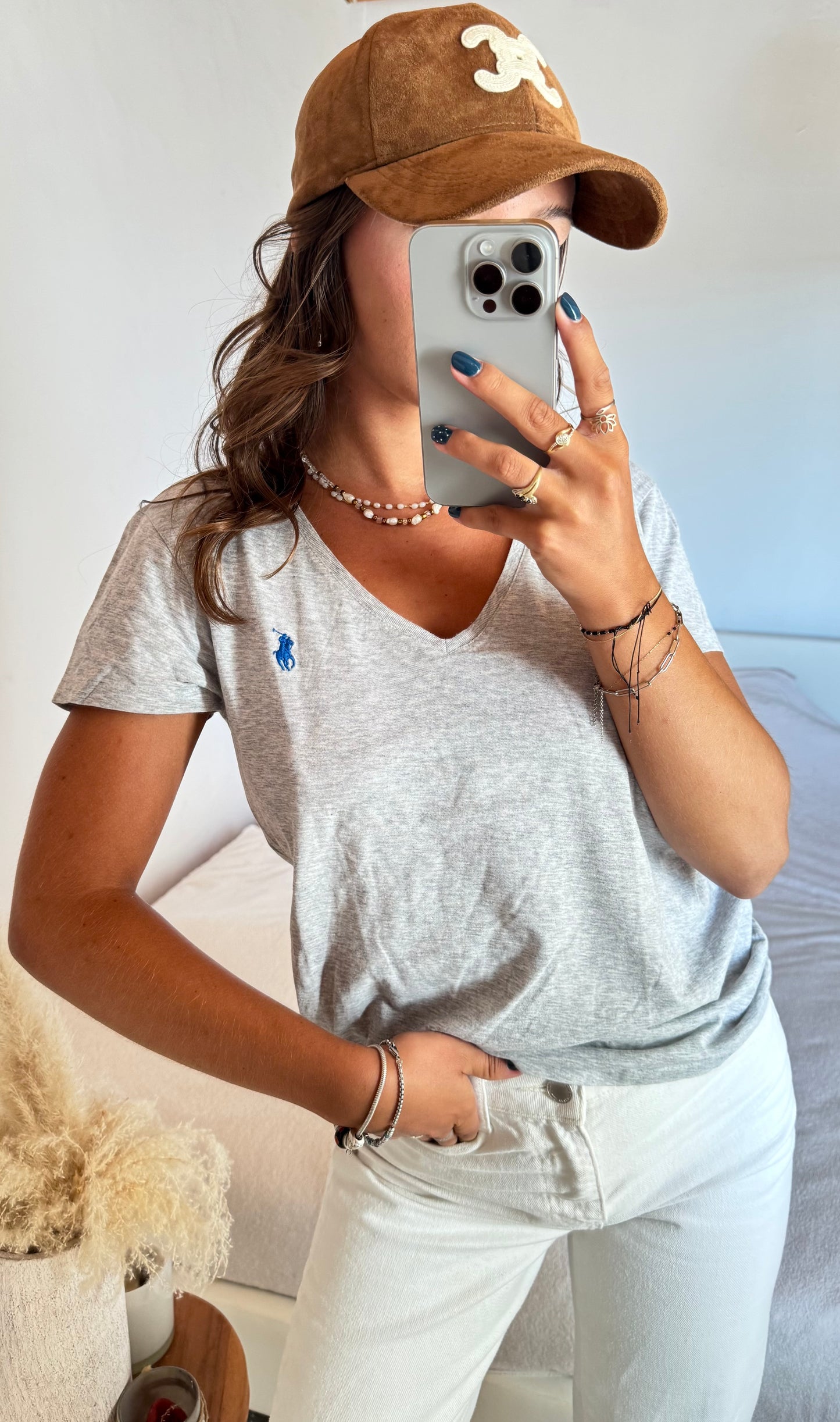T-shirt col V gris Ralph Lauren - S