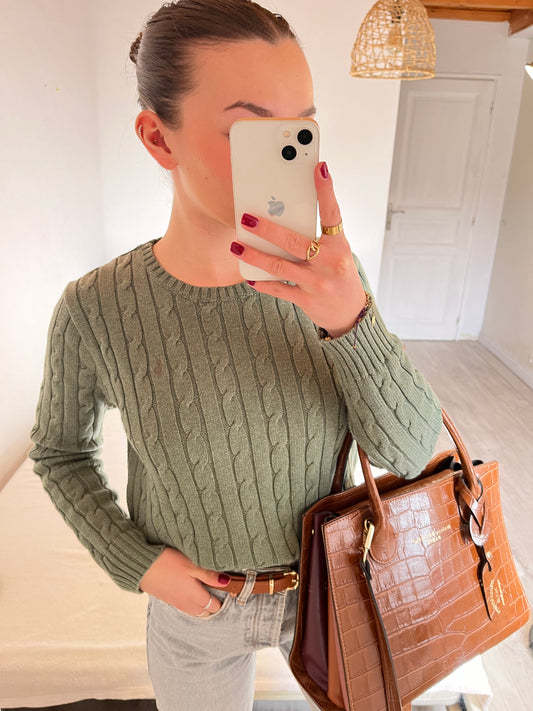 Pull torsadé col rond kaki clair Ralph Lauren - M