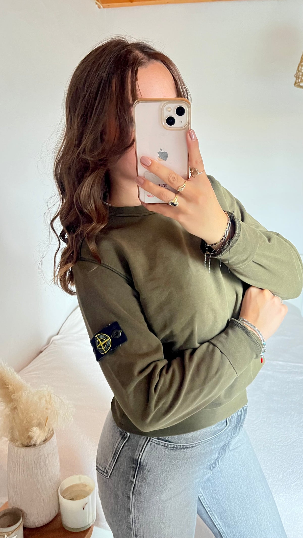 Pull col rond kaki Stone Island - XS