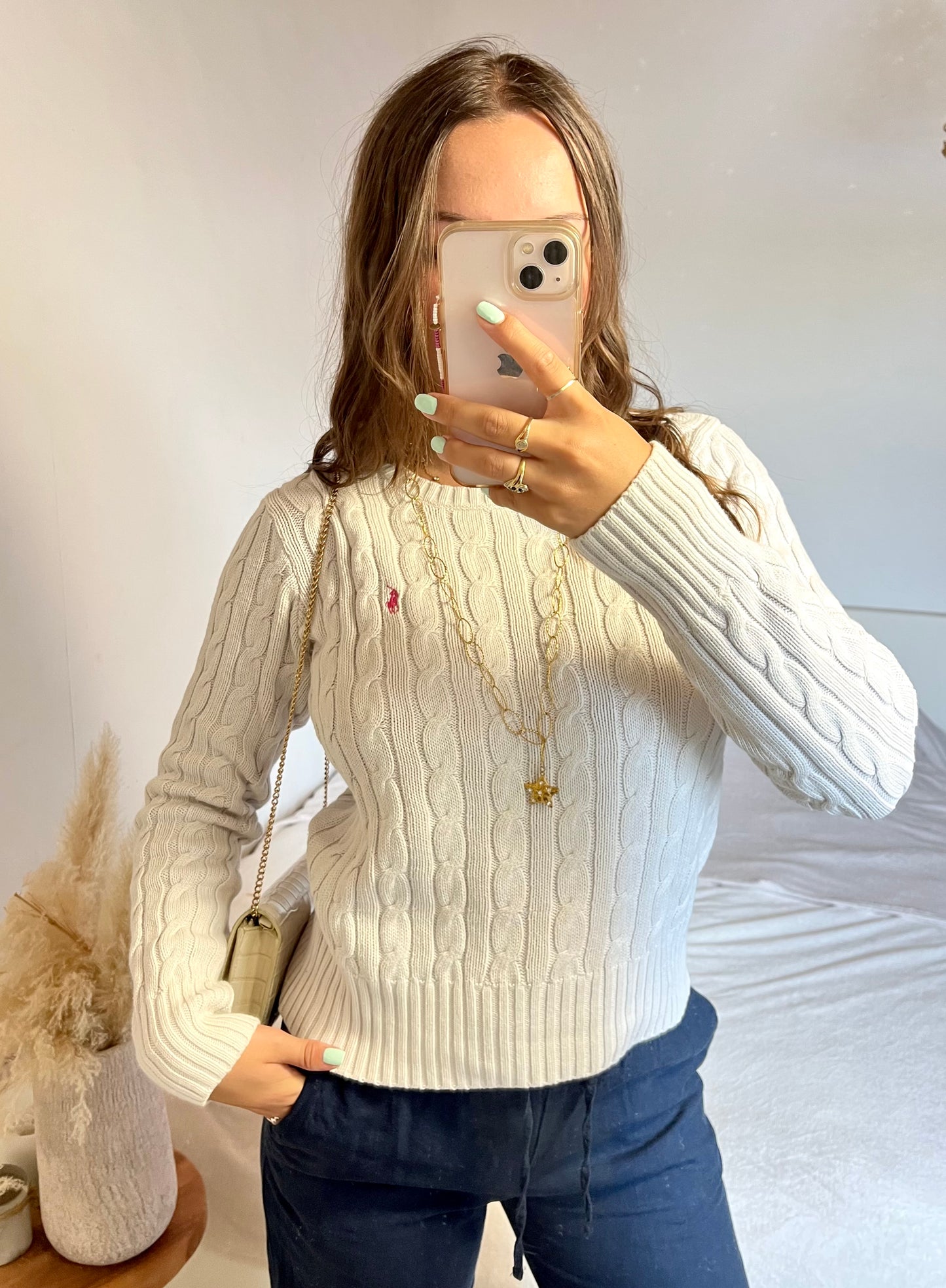Pull blanc torsadé Ralph Lauren - S