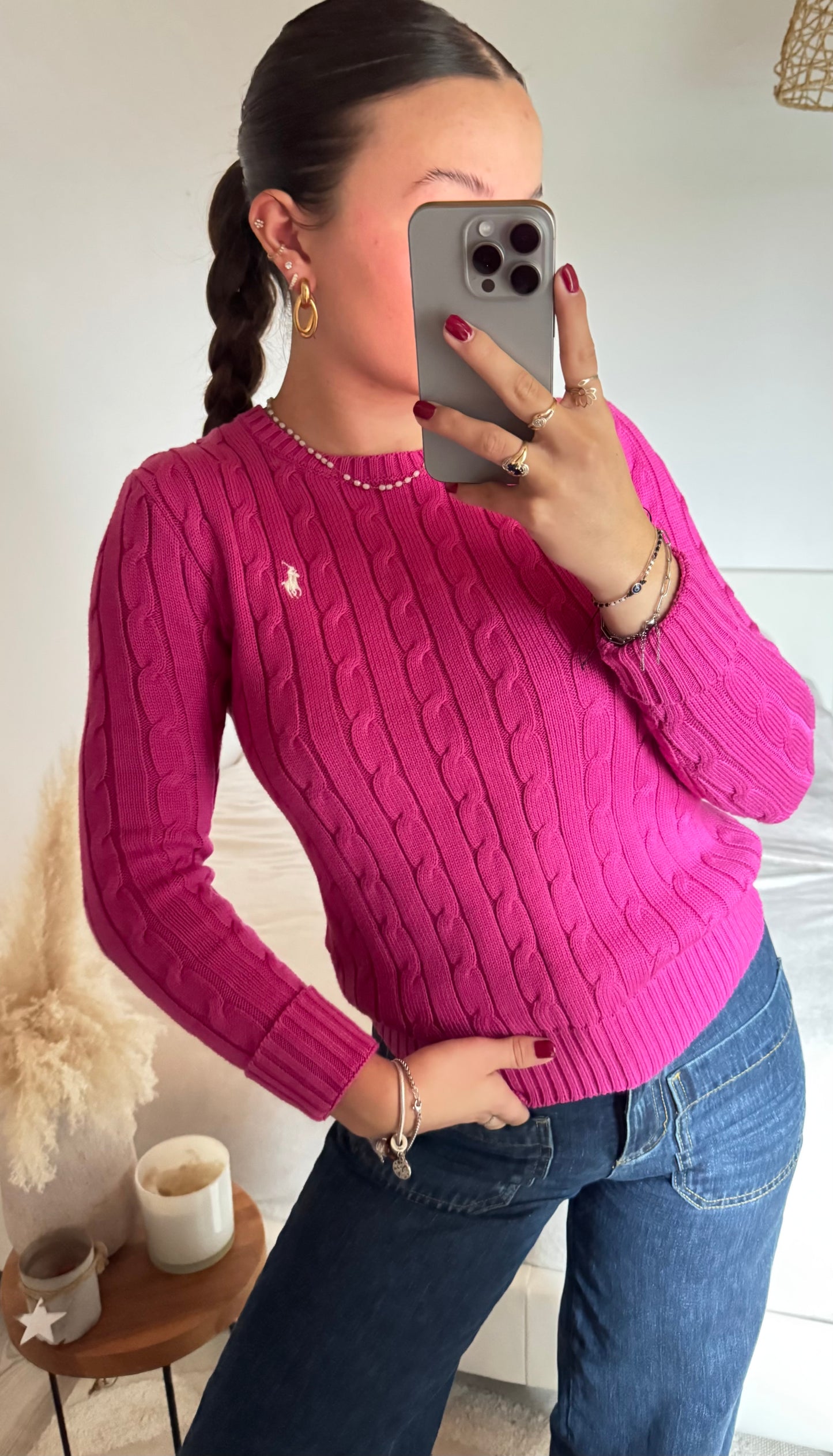 Pull torsadé rose Ralph Lauren - XS