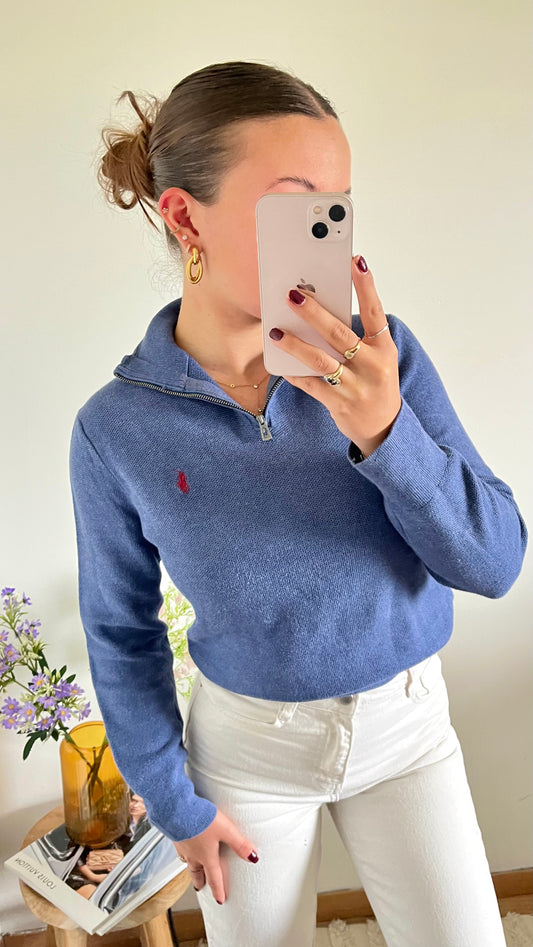 Pull demi-zippé Ralph Lauren bleu pastel - XS