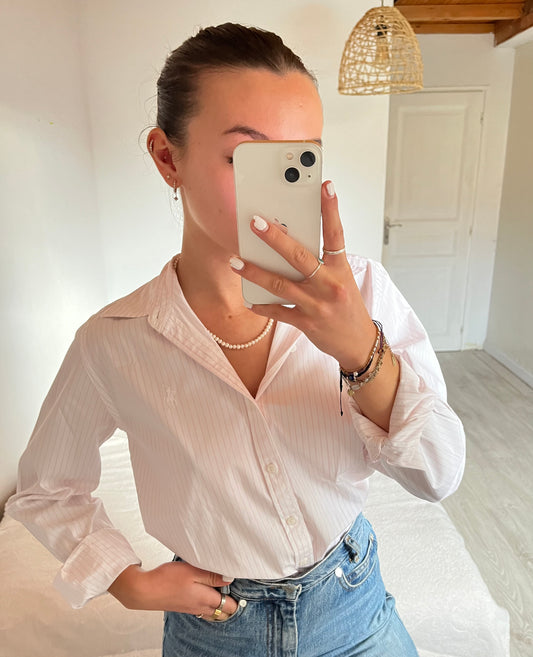 Chemise à fines rayures roses - S