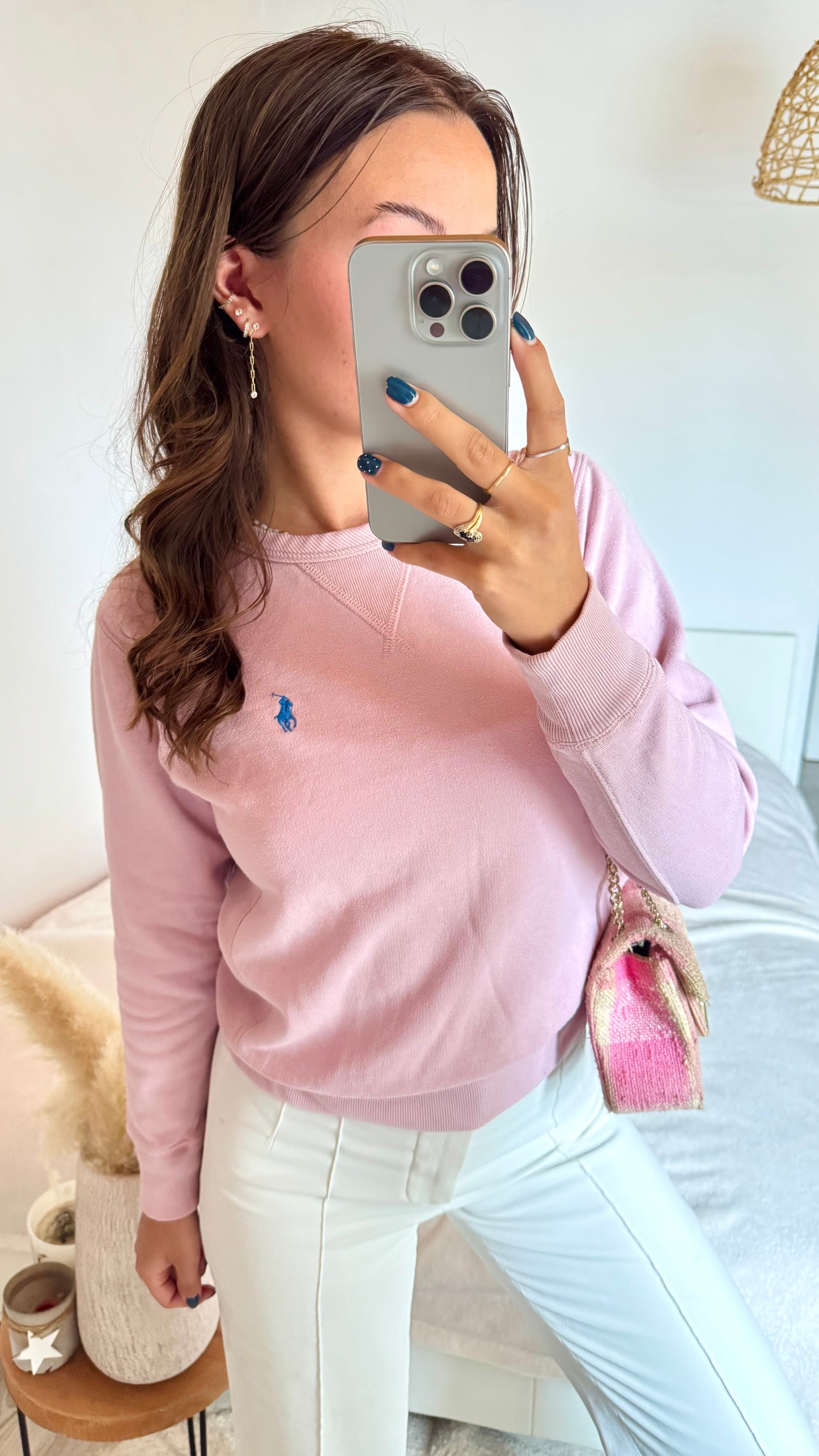 Sweat col rond rose pastel Ralph Lauren - XS