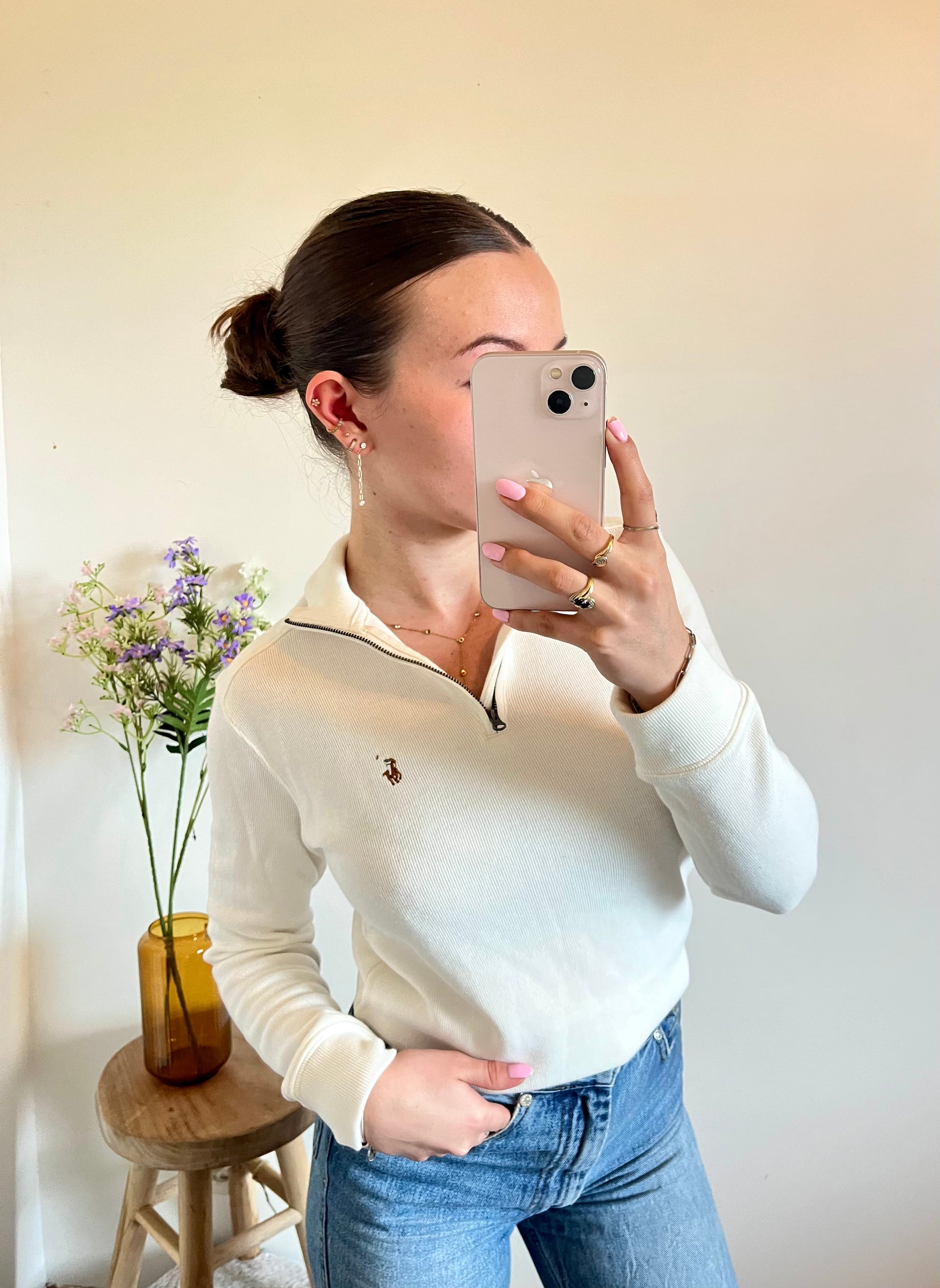 Pull demi-zip blanc Ralph Lauren - XS.