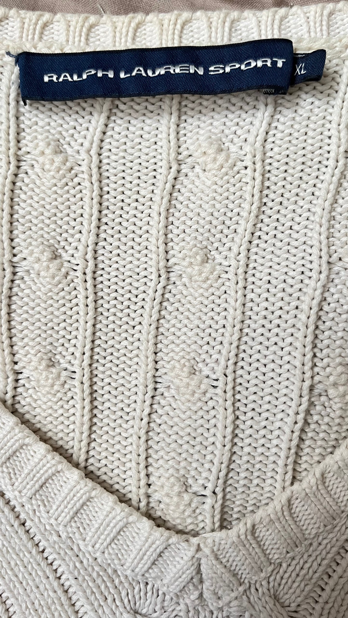 Pull col V torsadé blanc Ralph Lauren - L/XL