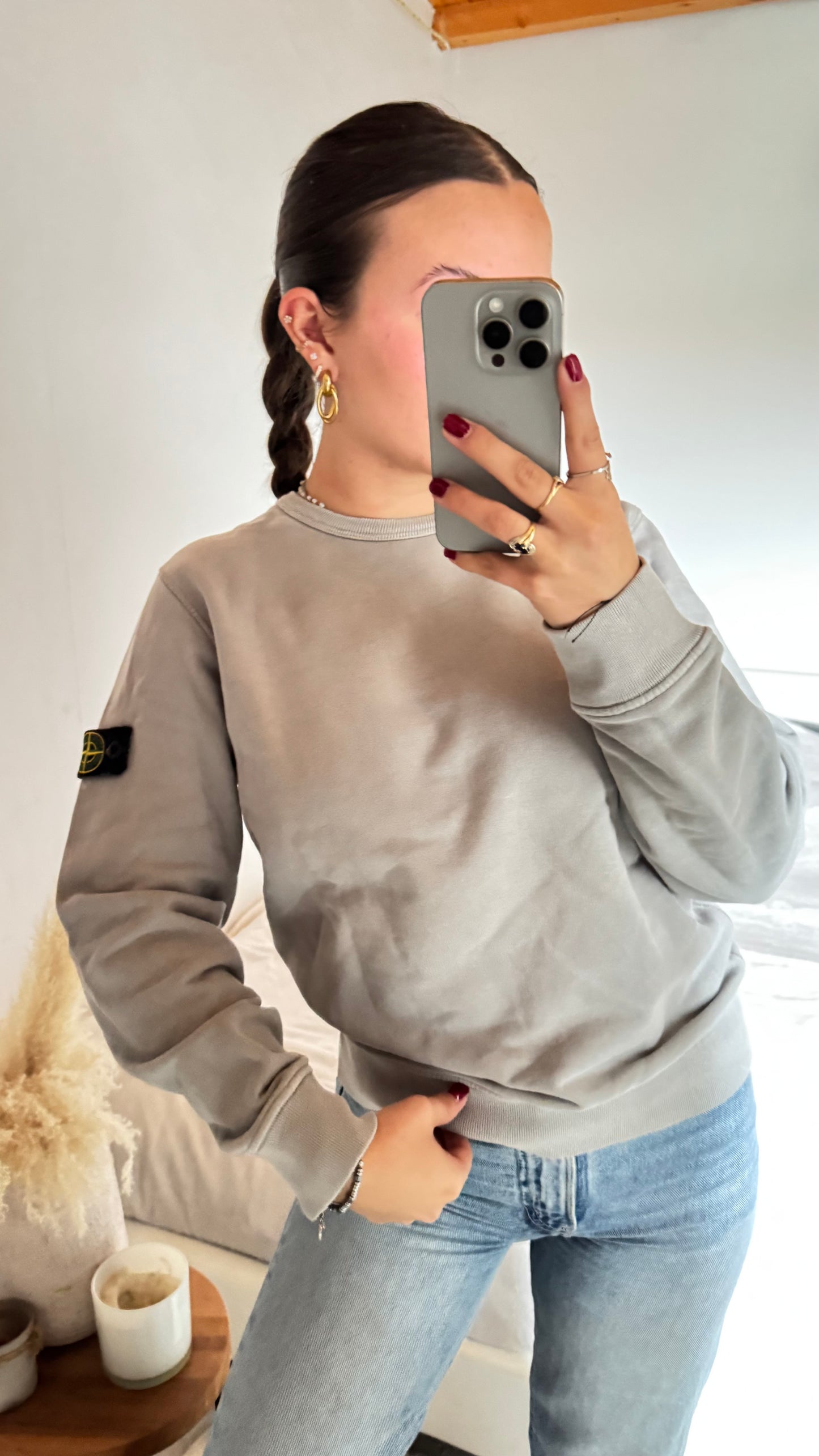 Pull col rond gris Stone Island - S