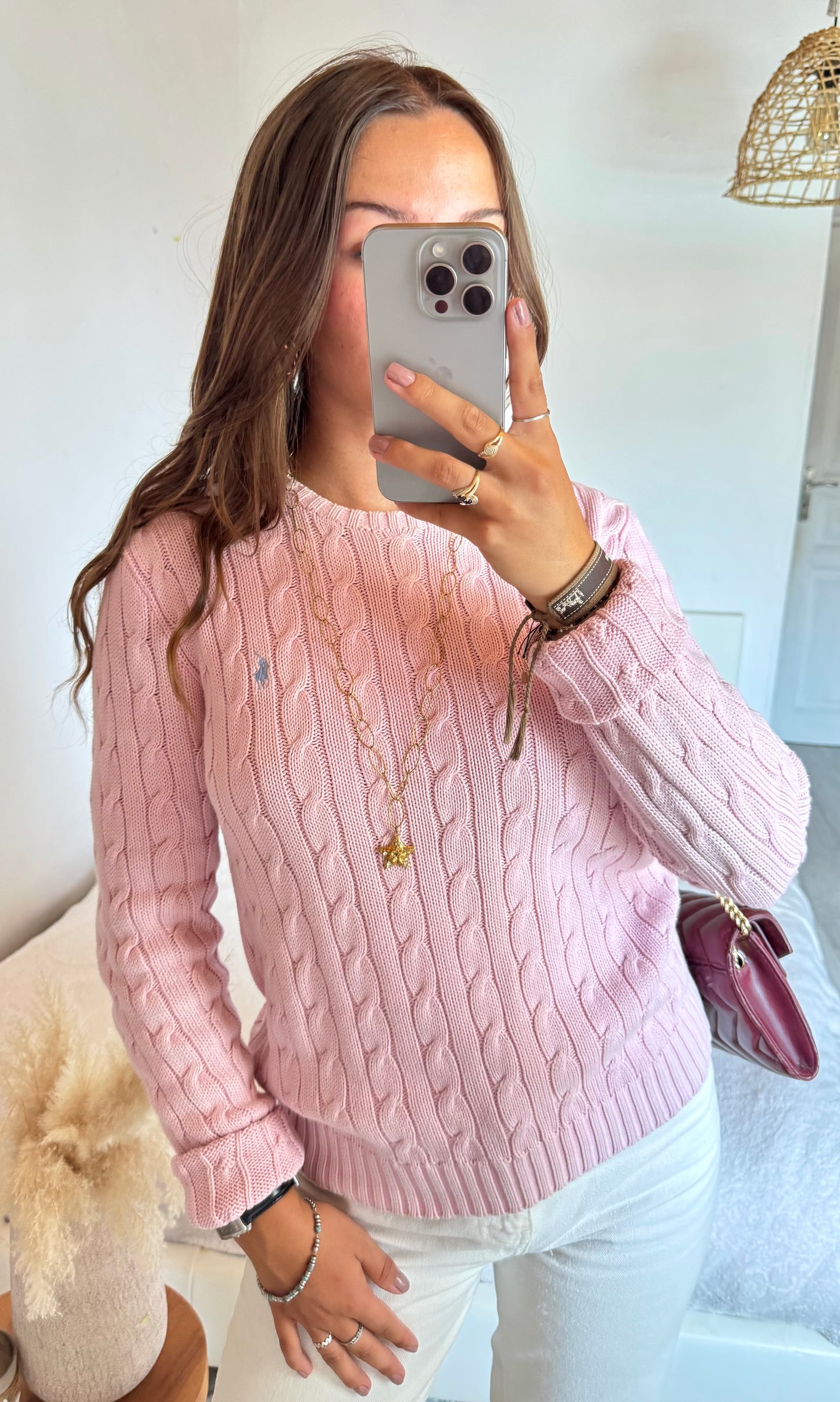 Pull torsadé rose pastel Ralph Lauren - M