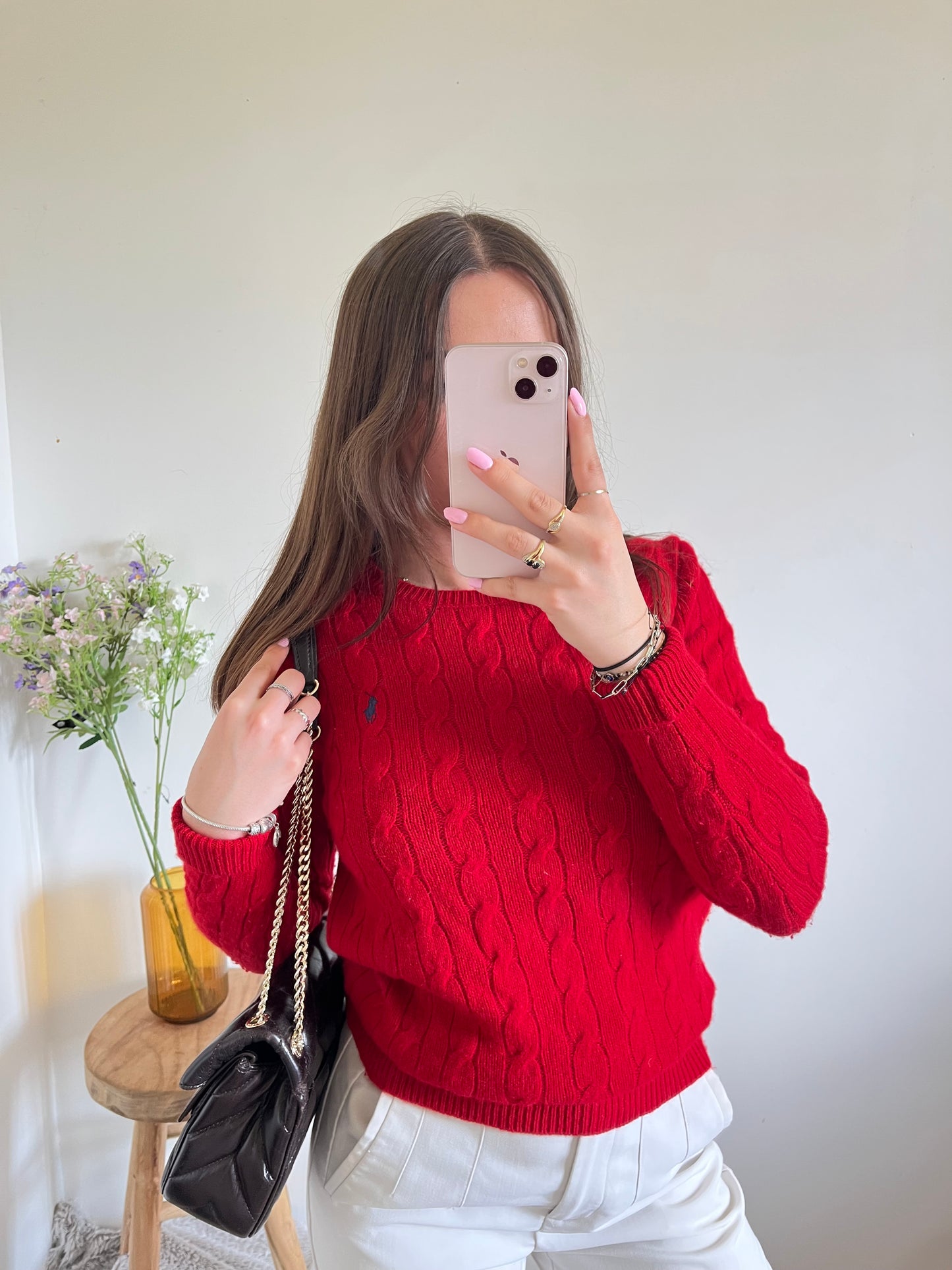 Pull torsadé laine & cachemire rouge Ralph Lauren - M