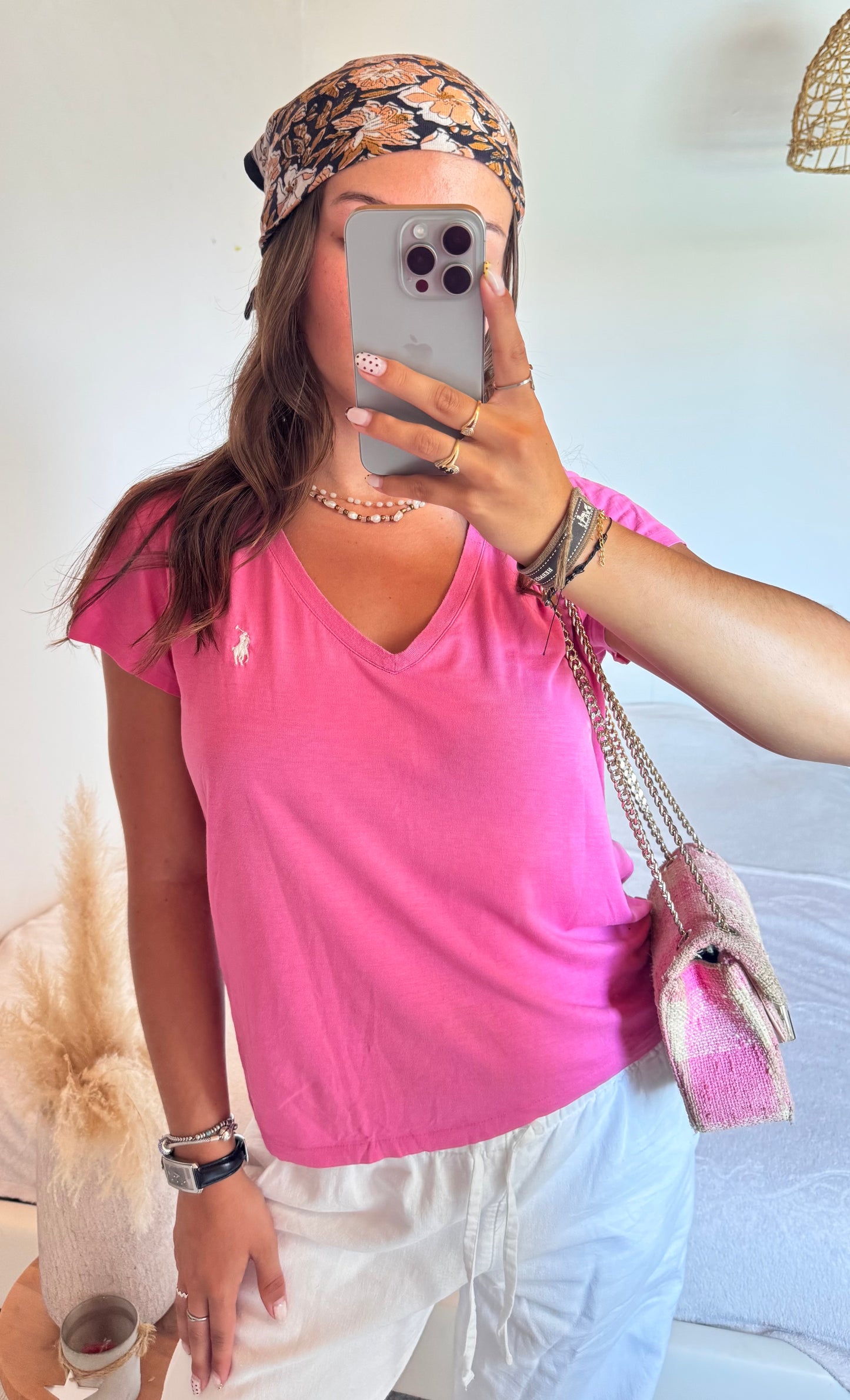 T-shirt rose col V Ralph Lauren - M