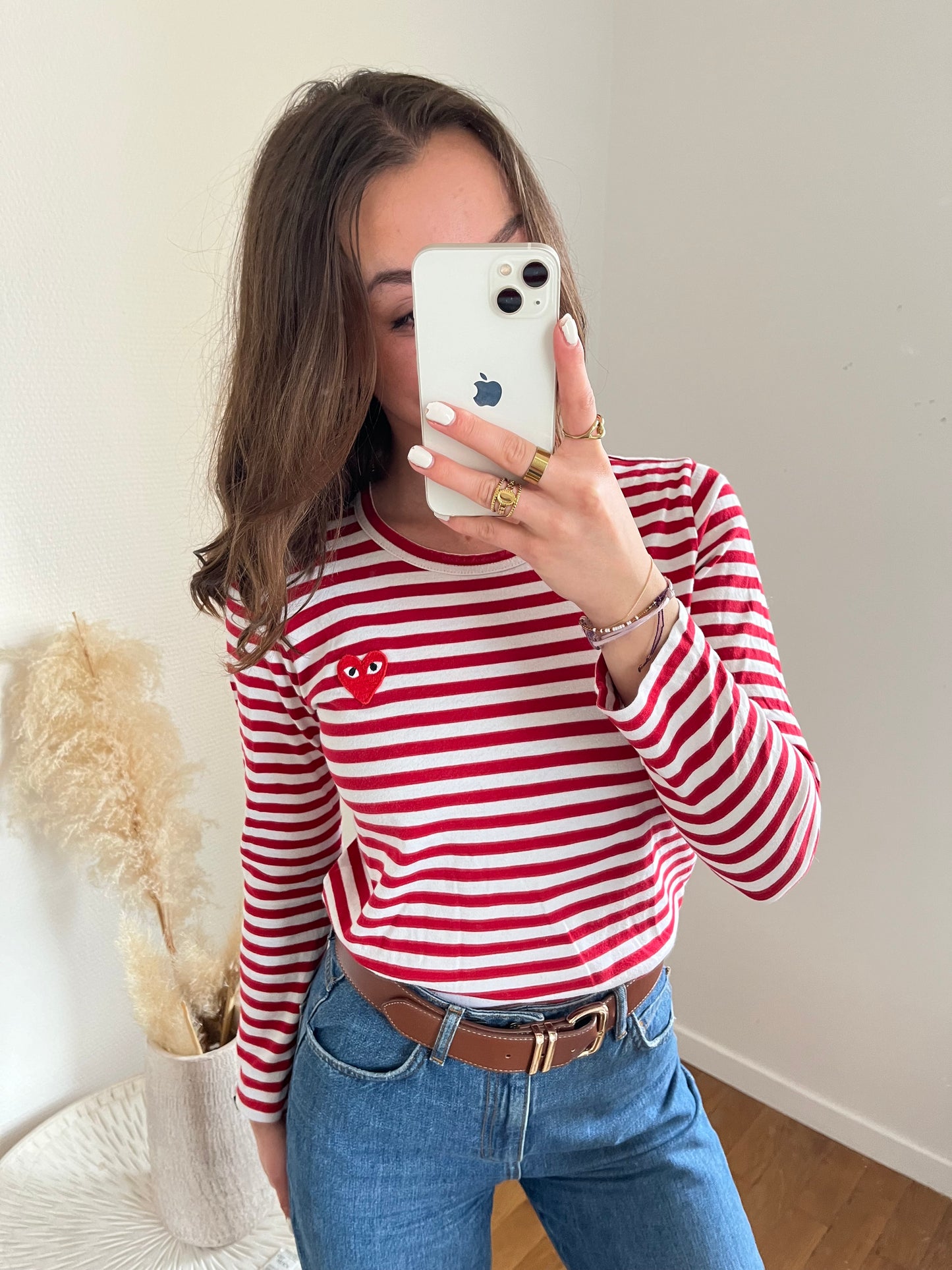 Pull col rond marinière rouge Comme des Garçons - XS