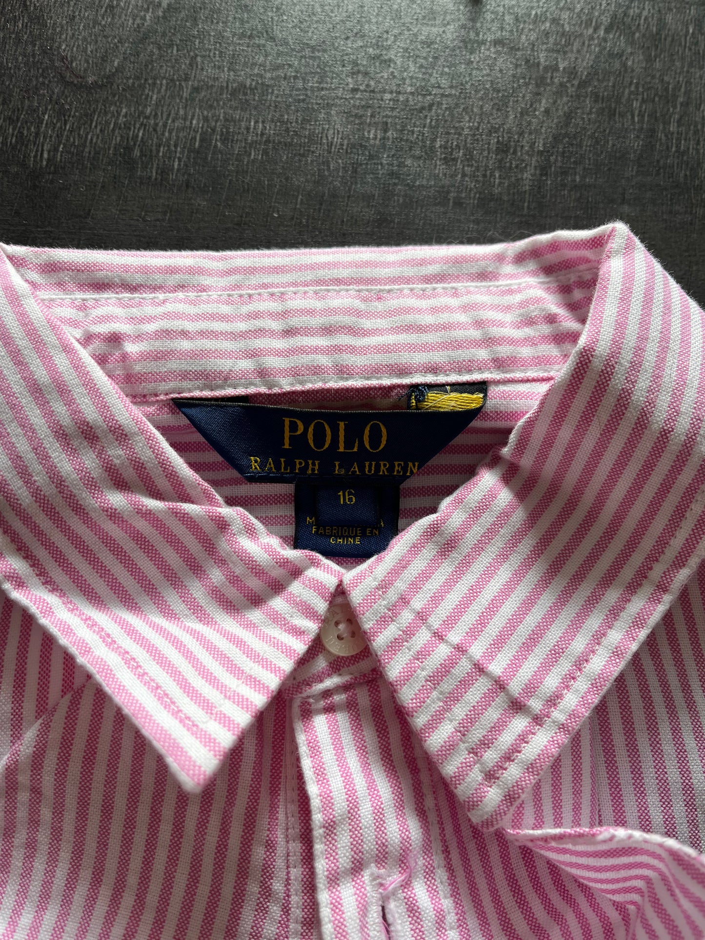 Chemise à froufrous rayée rose Ralph Lauren - S