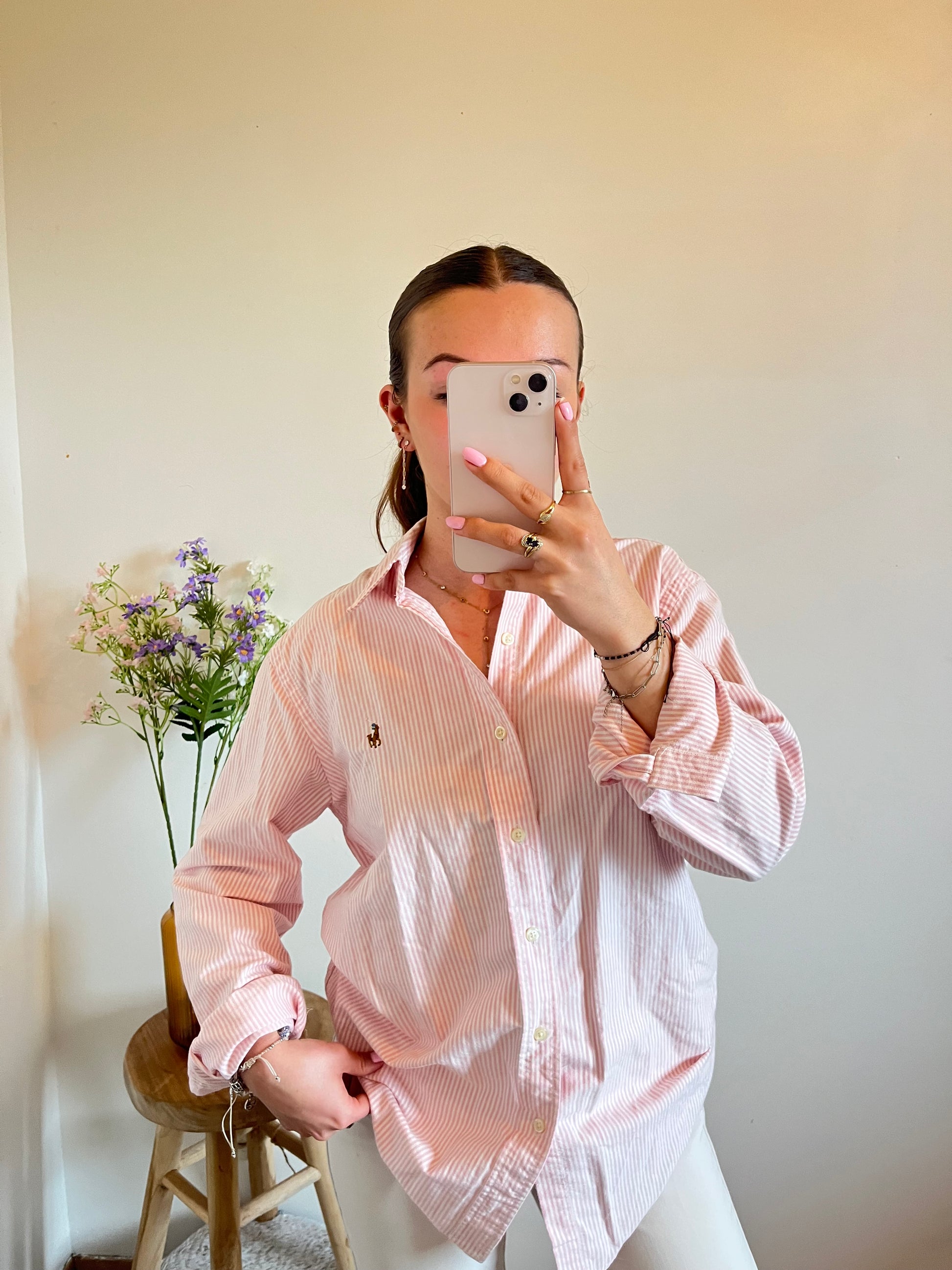 Chemise rayée rose pastel Ralph Lauren - M/L.