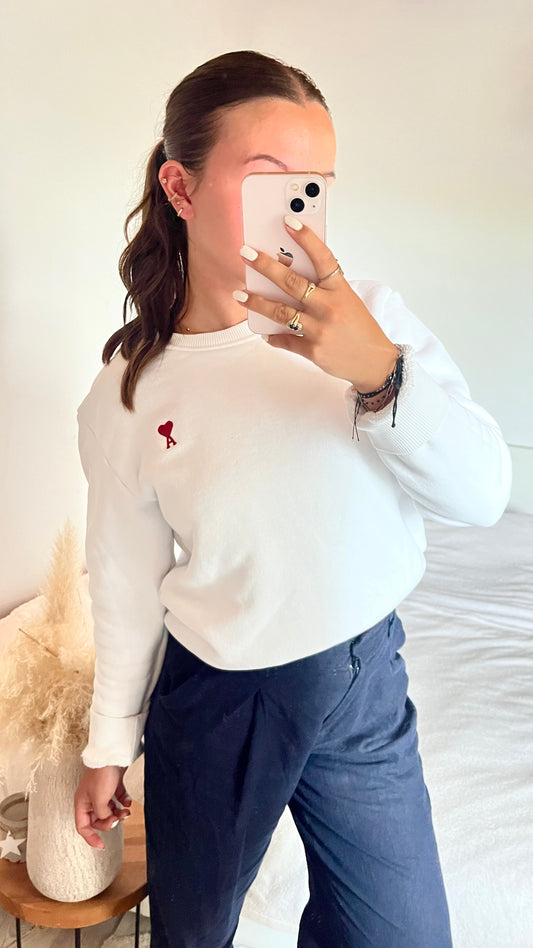 Pull col rond blanc Ami Paris - M