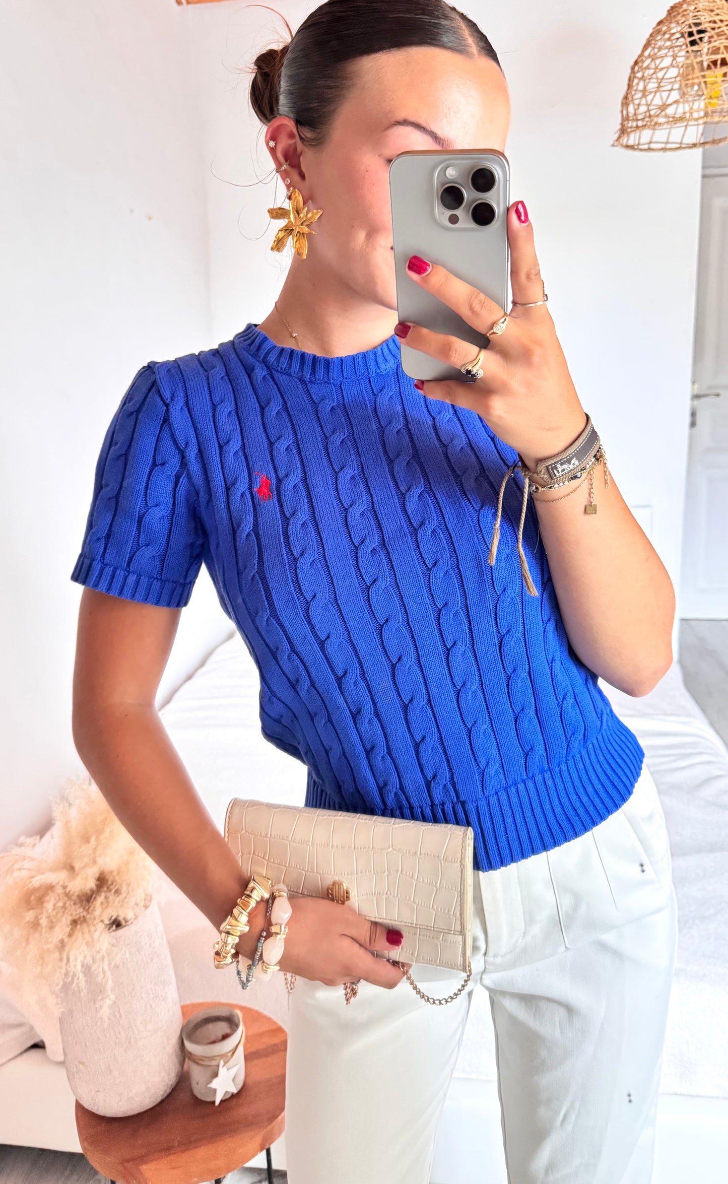 T-shirt torsadé bleu électrique Ralph Lauren - S