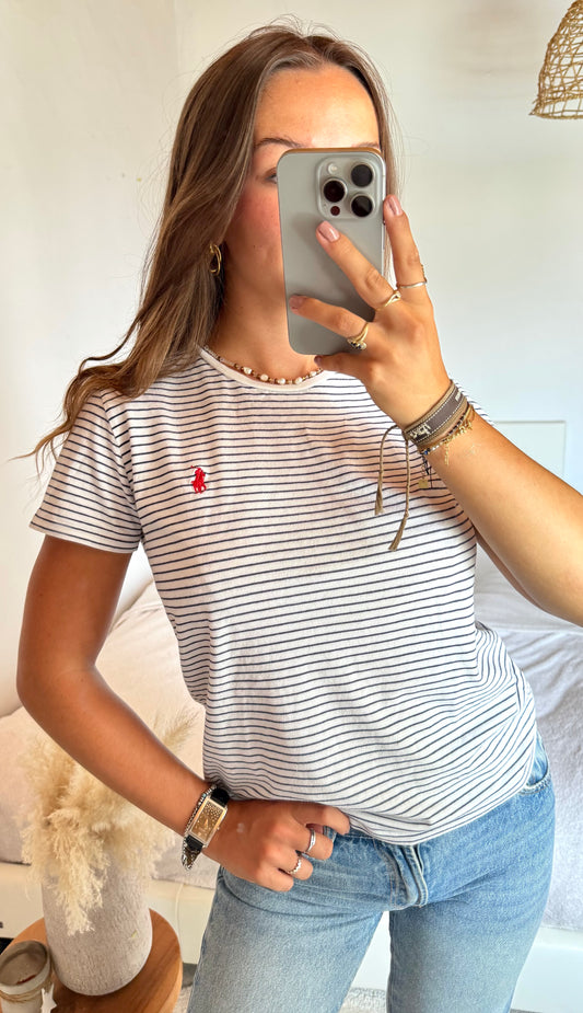 T-shirt blanc rayé Ralph Lauren - S
