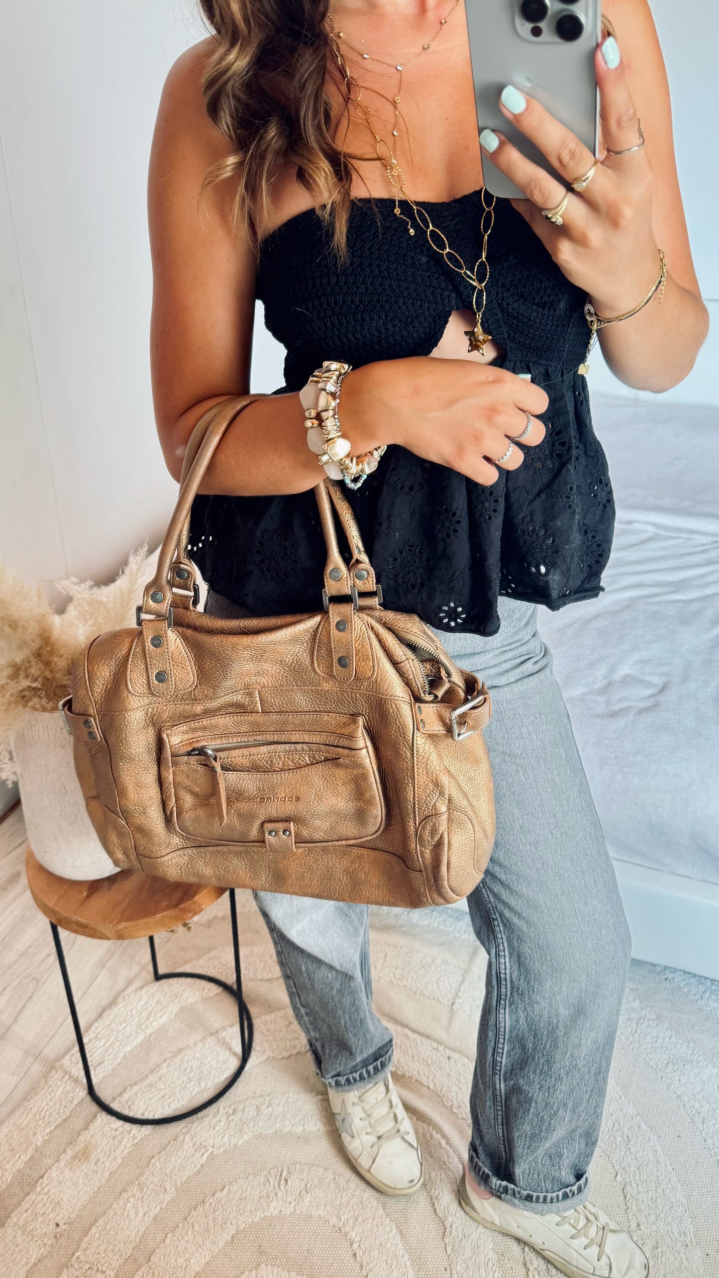 Sac doré en cuir de vachette Sabrina