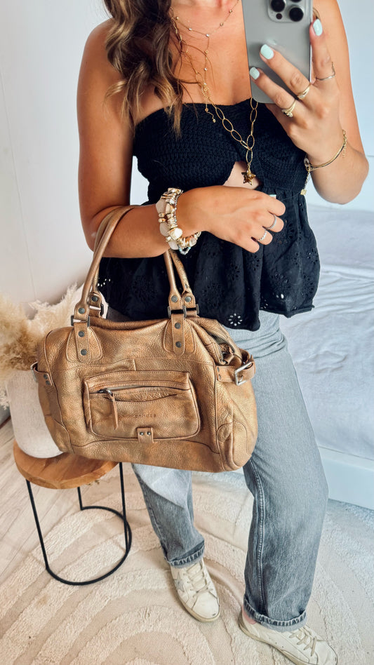 Sac doré en cuir de vachette Sabrina