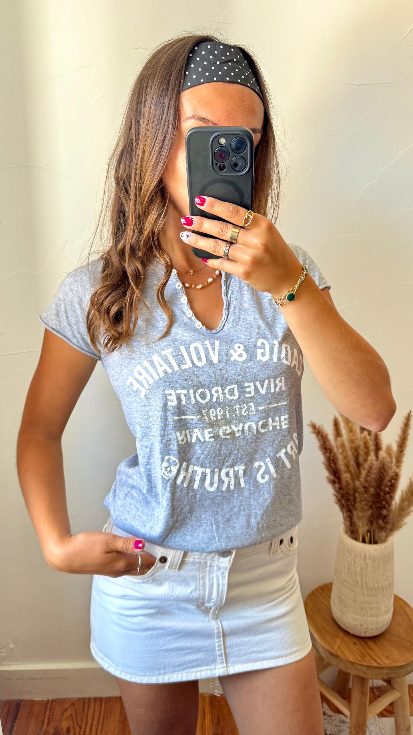 T-shirt gris col tunisien Zadig & Voltaire - XS