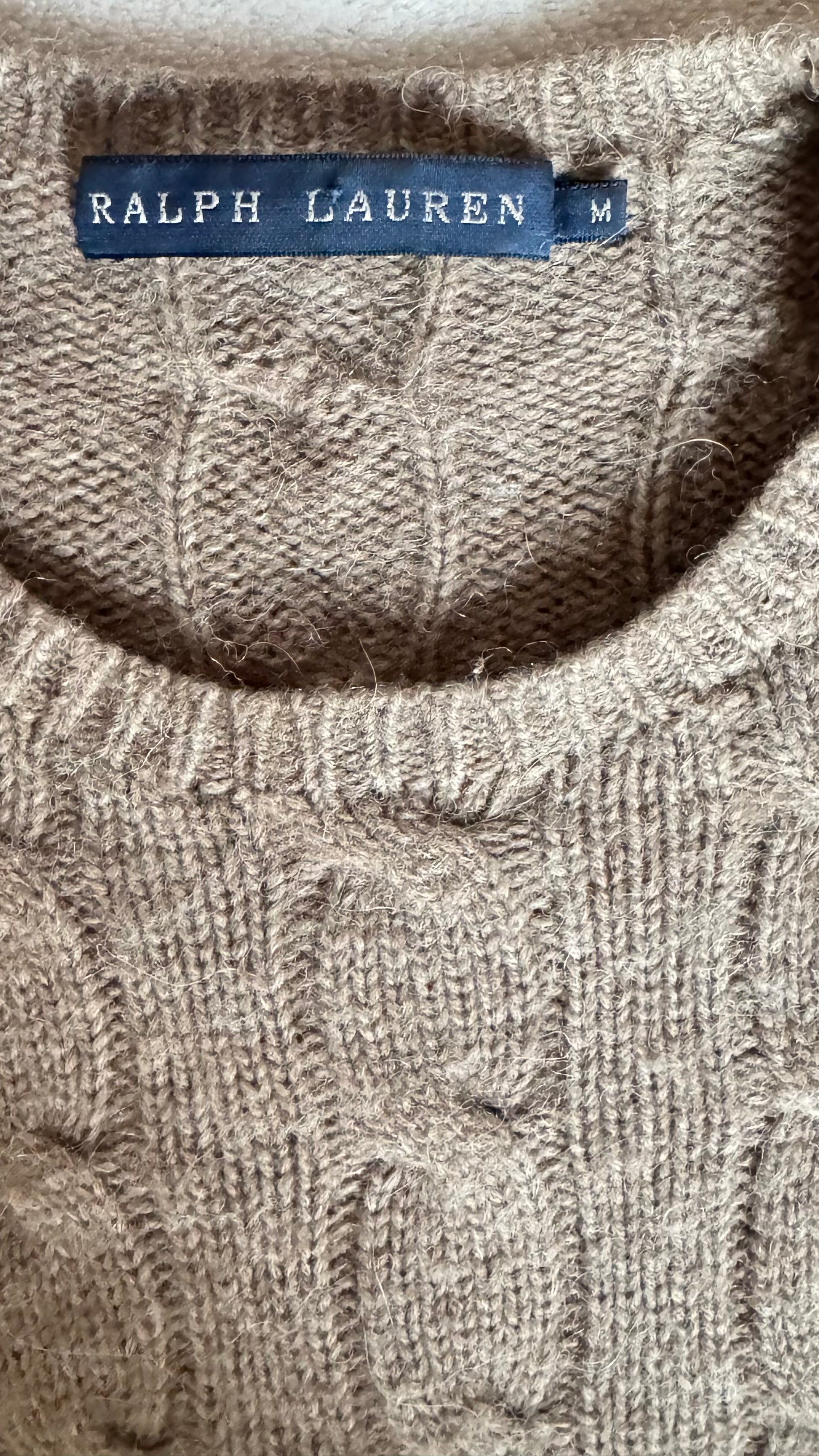 Pull torsadé marron laine et cachemire Ralph Lauren - S