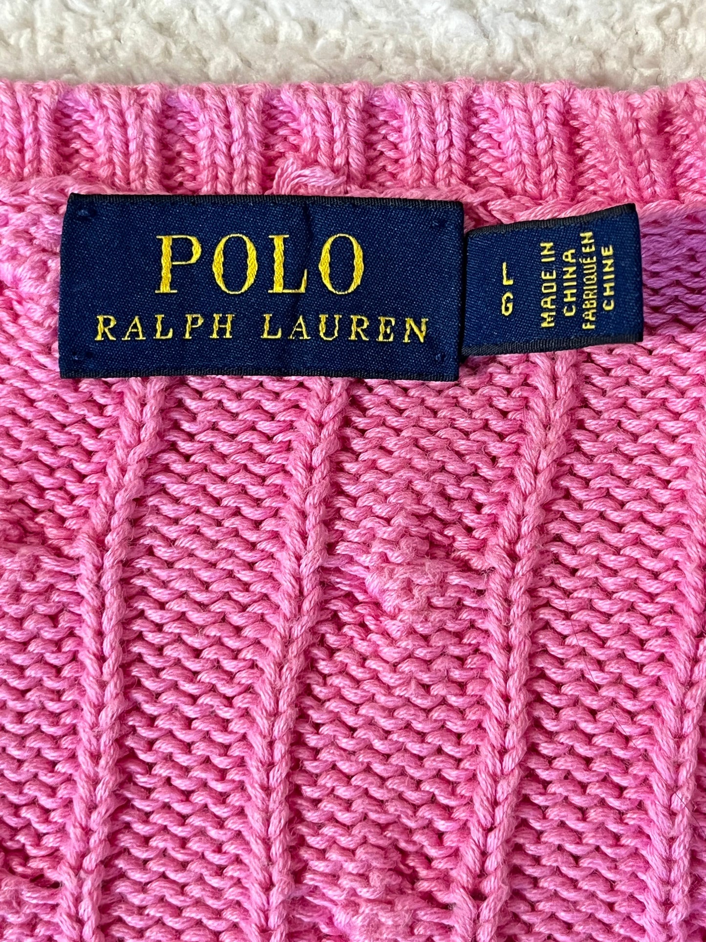 Pull col V torsadé rose Ralph Lauren - L