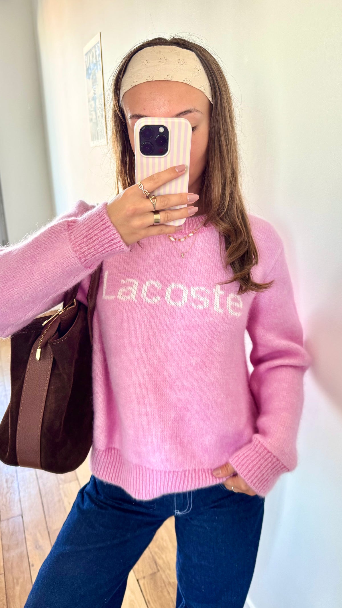 Pull en laine rose Lacoste - M
