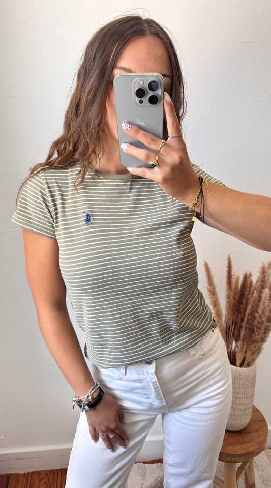 T-shirt rayé kaki Ralph Lauren - XS