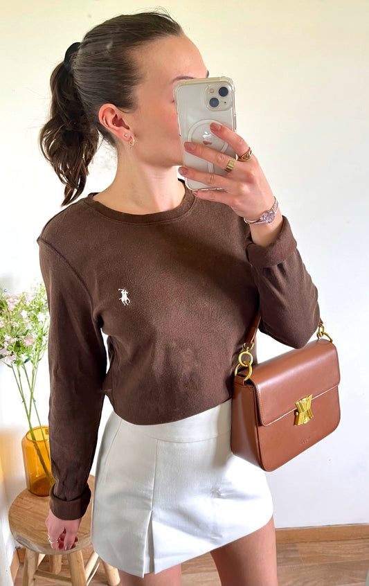 Pull col rond marron Ralph Lauren - L