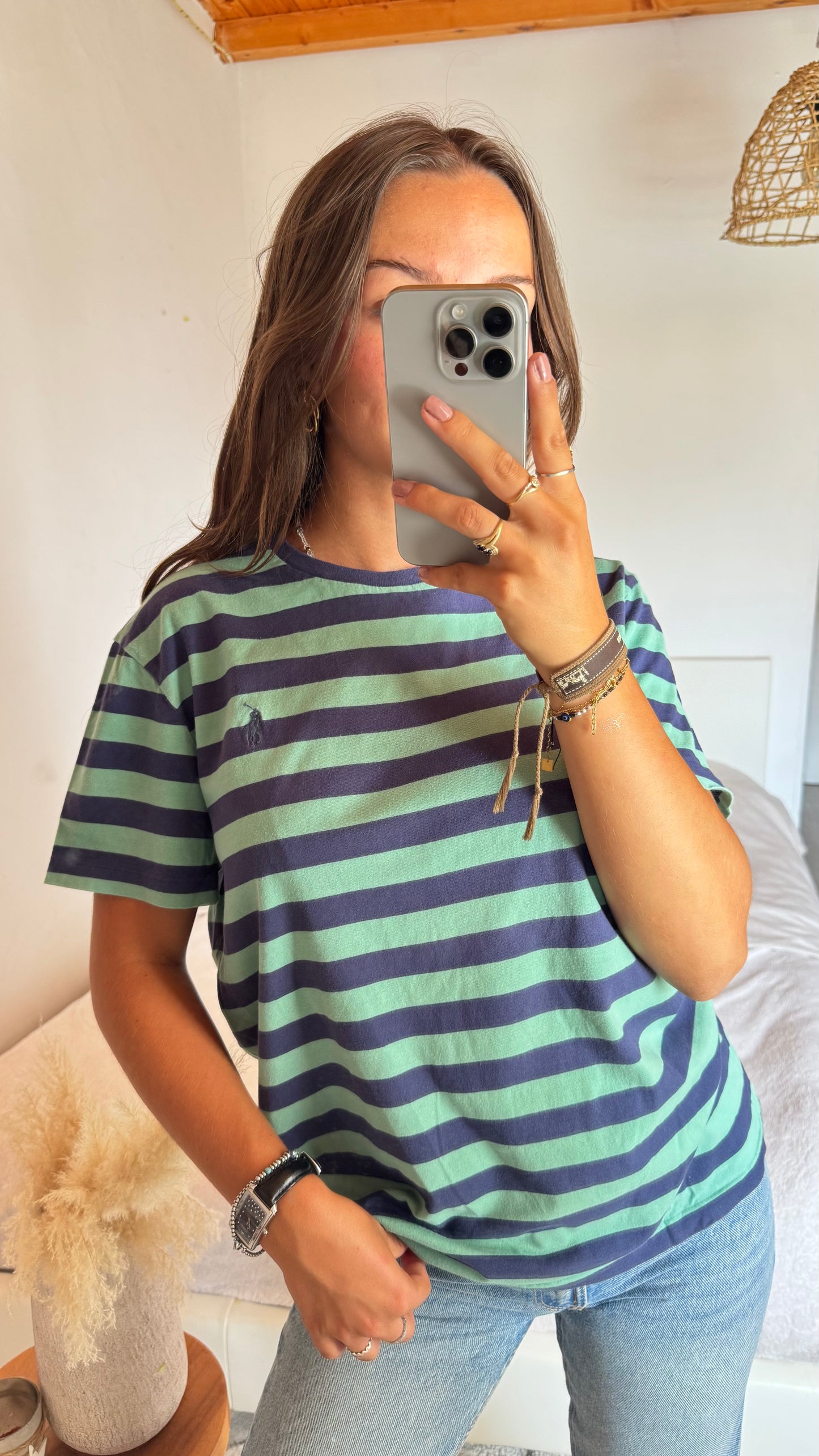 T-shirt à rayures menthe Ralph Lauren - M