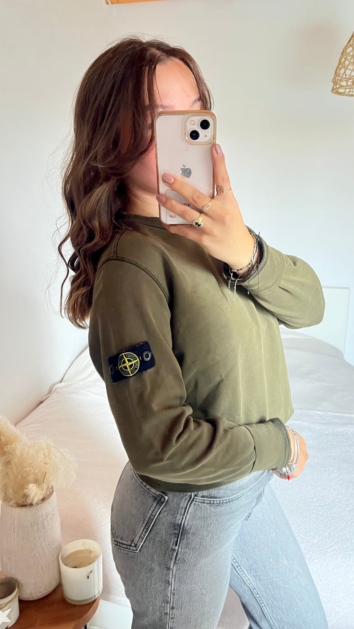 Pull col rond kaki Stone Island - XS