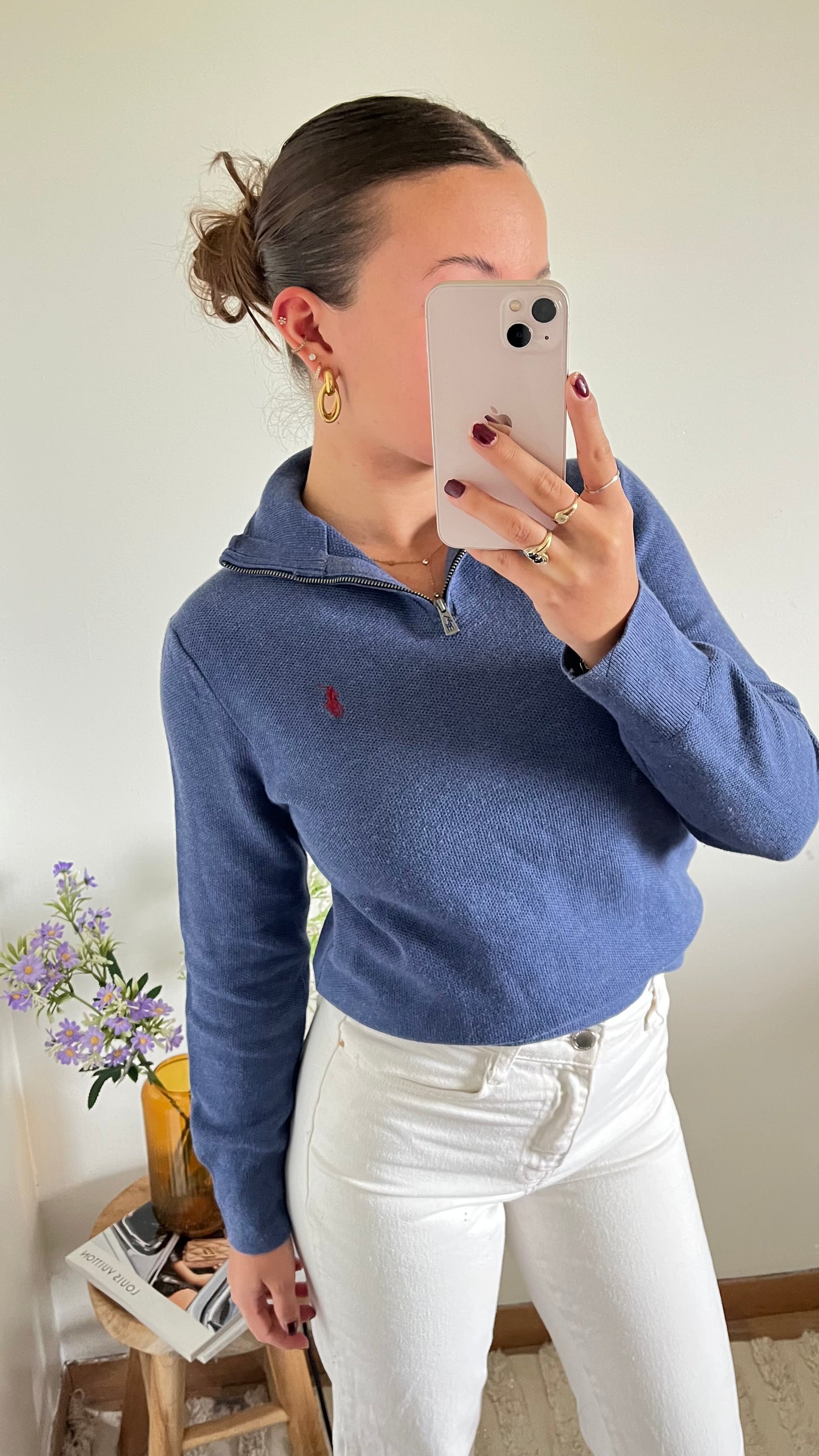 Pull demi-zippé Ralph Lauren bleu pastel - XS