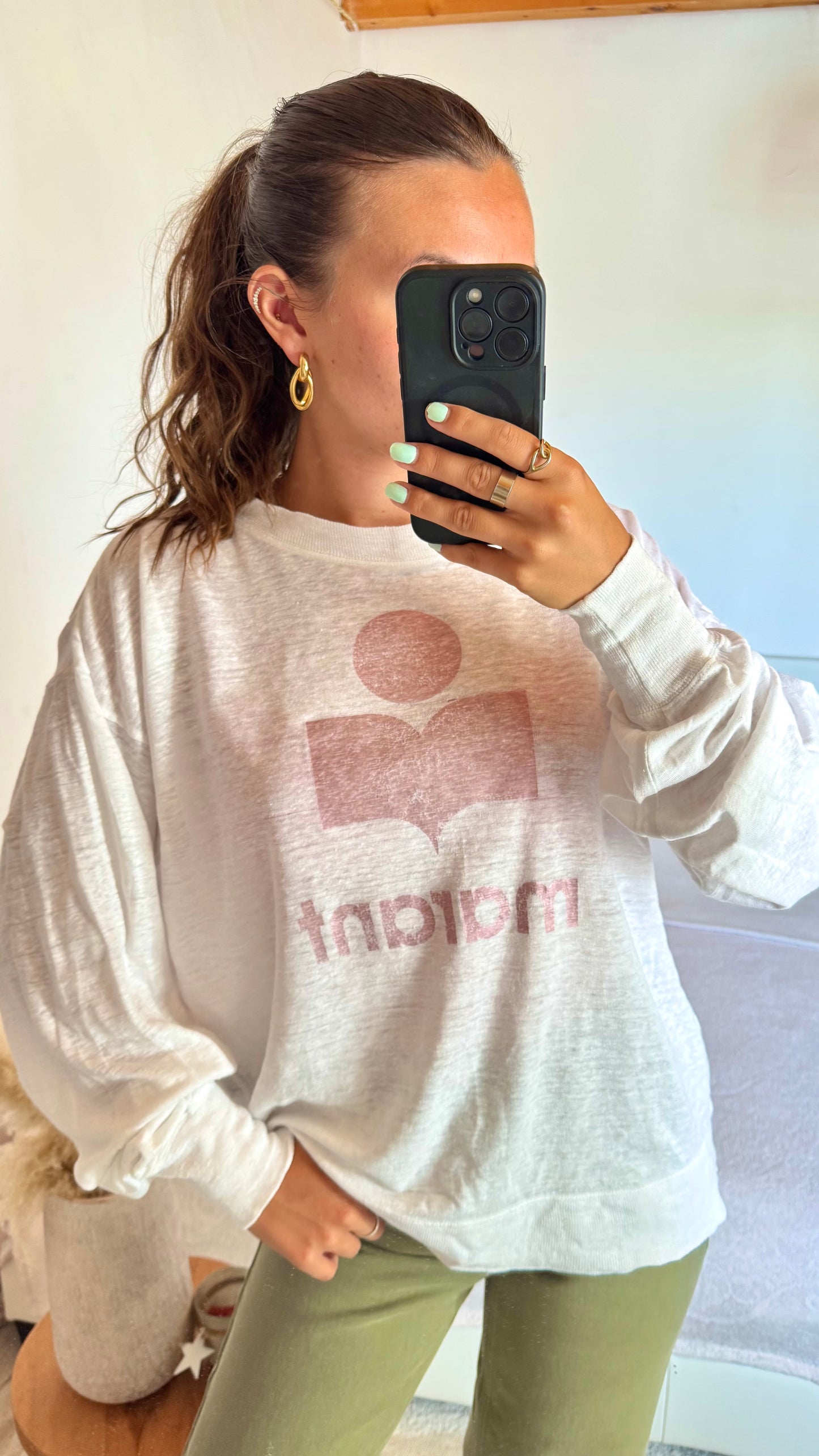Pull en lin blanc et rose irisé Isabel Marant - M