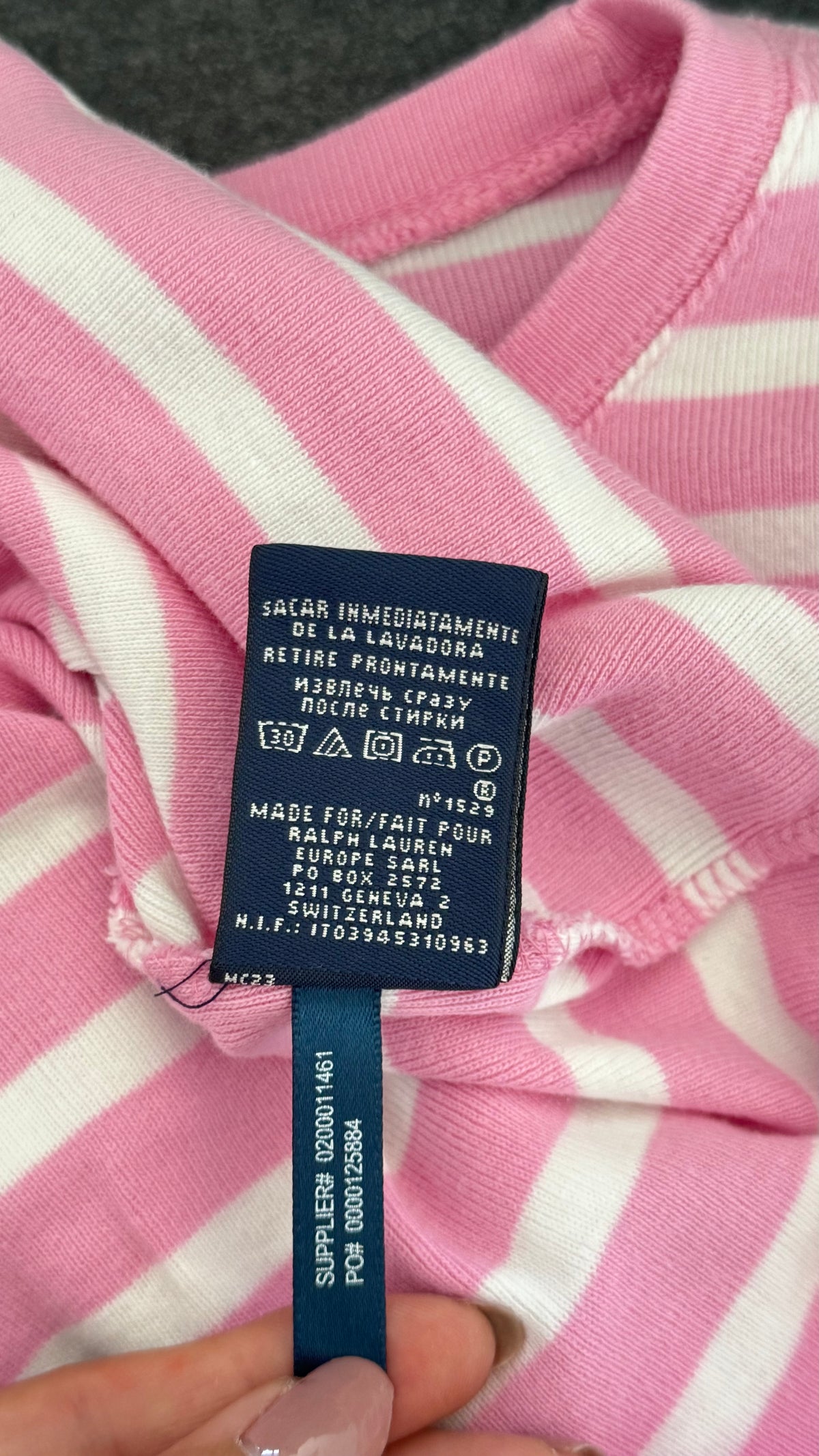 Pull col rond rayé rose Ralph Lauren - M