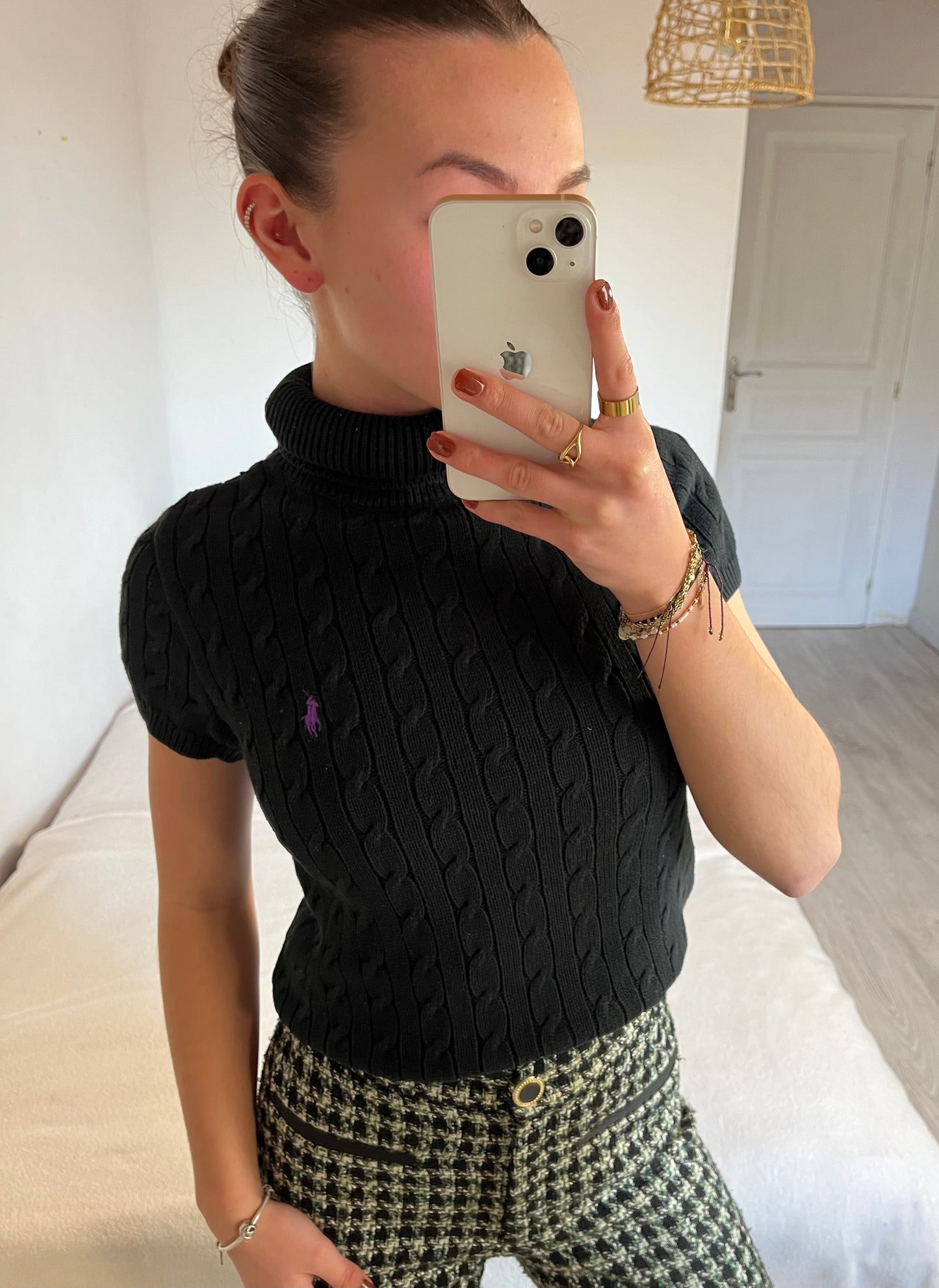 T-shirt col roulé torsadé noir Ralph Lauren - S