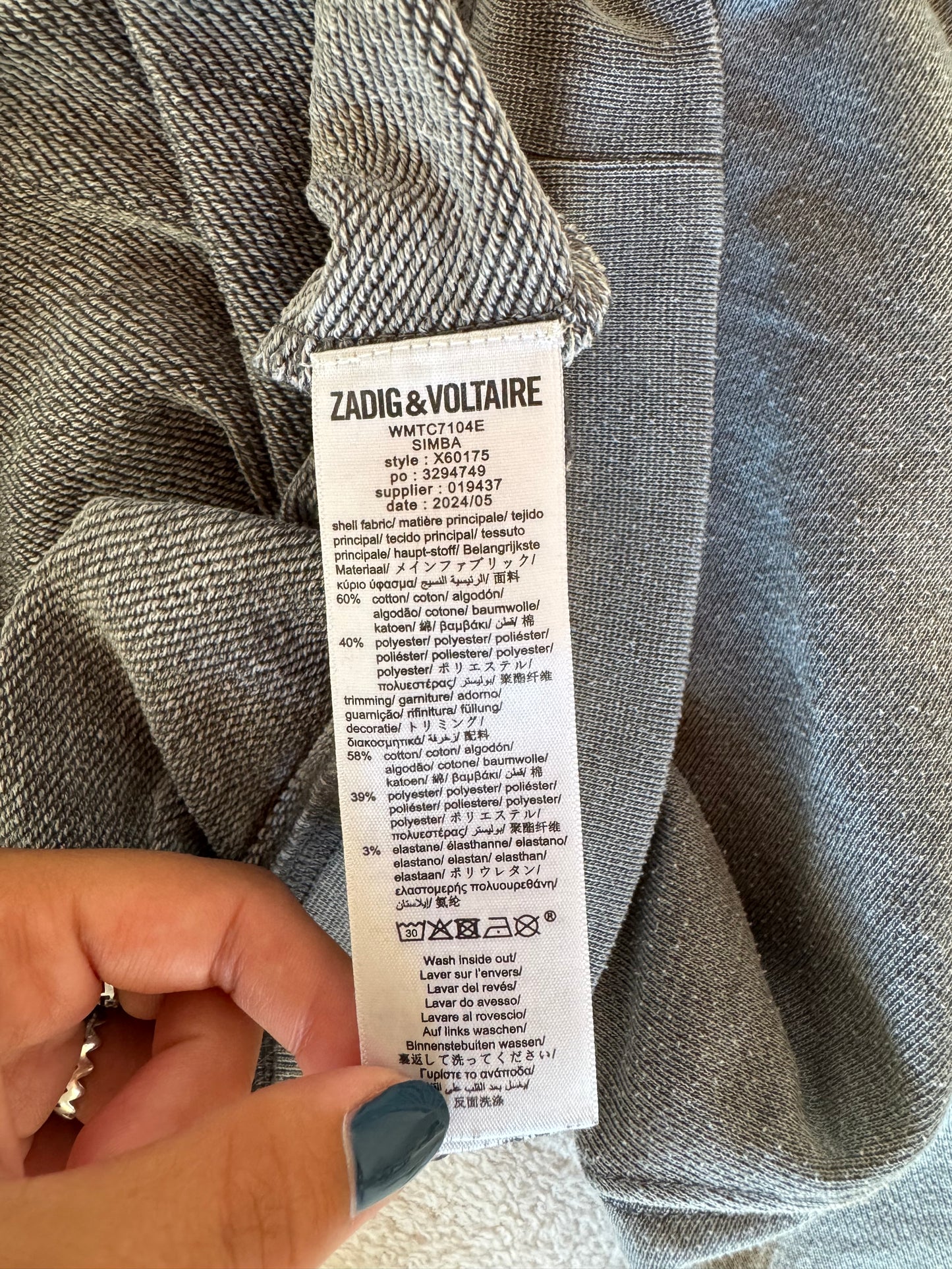 Sweat col rond gris chiné Zadig & Voltaire - XS