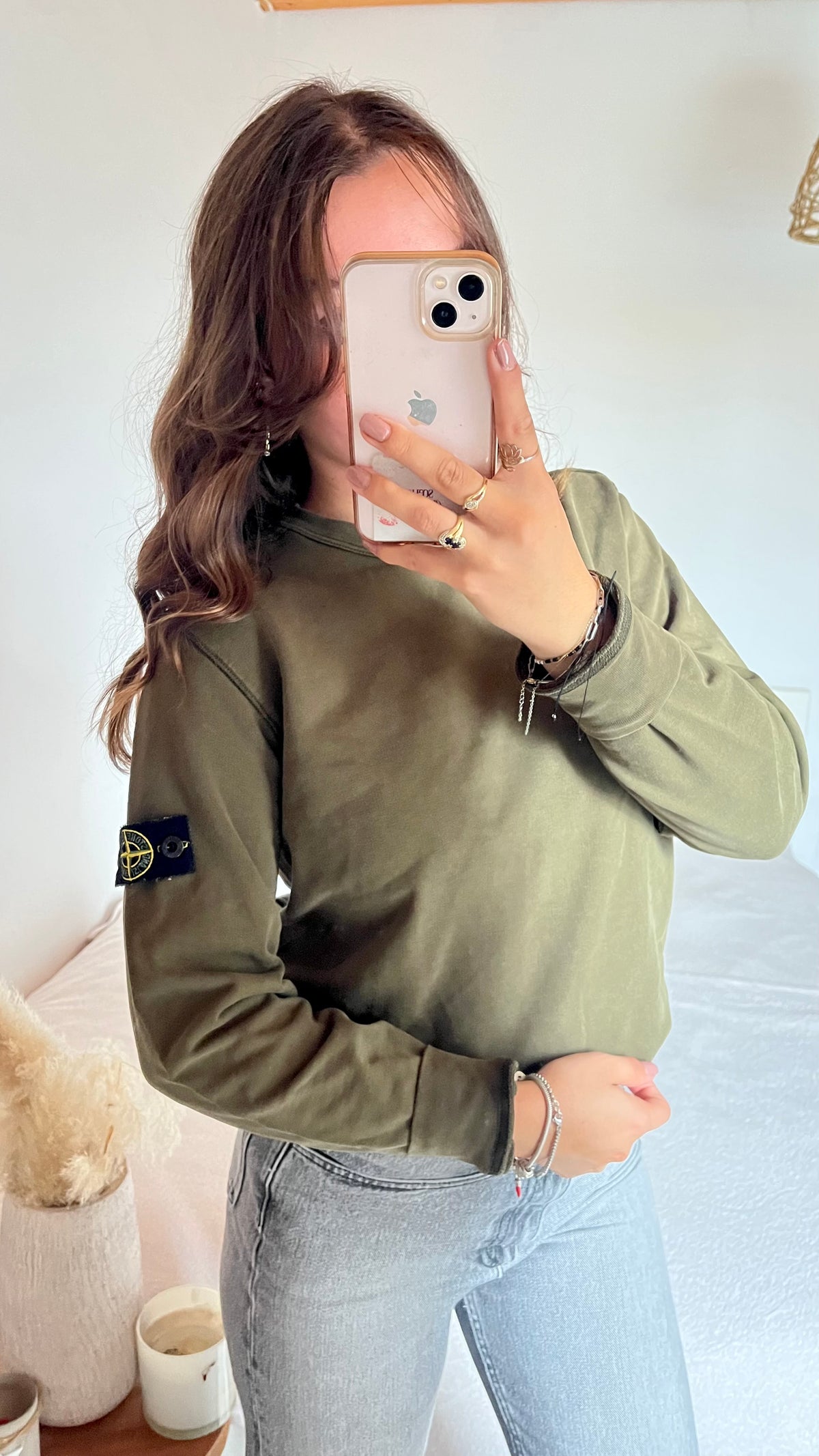 Pull col rond kaki Stone Island - XS