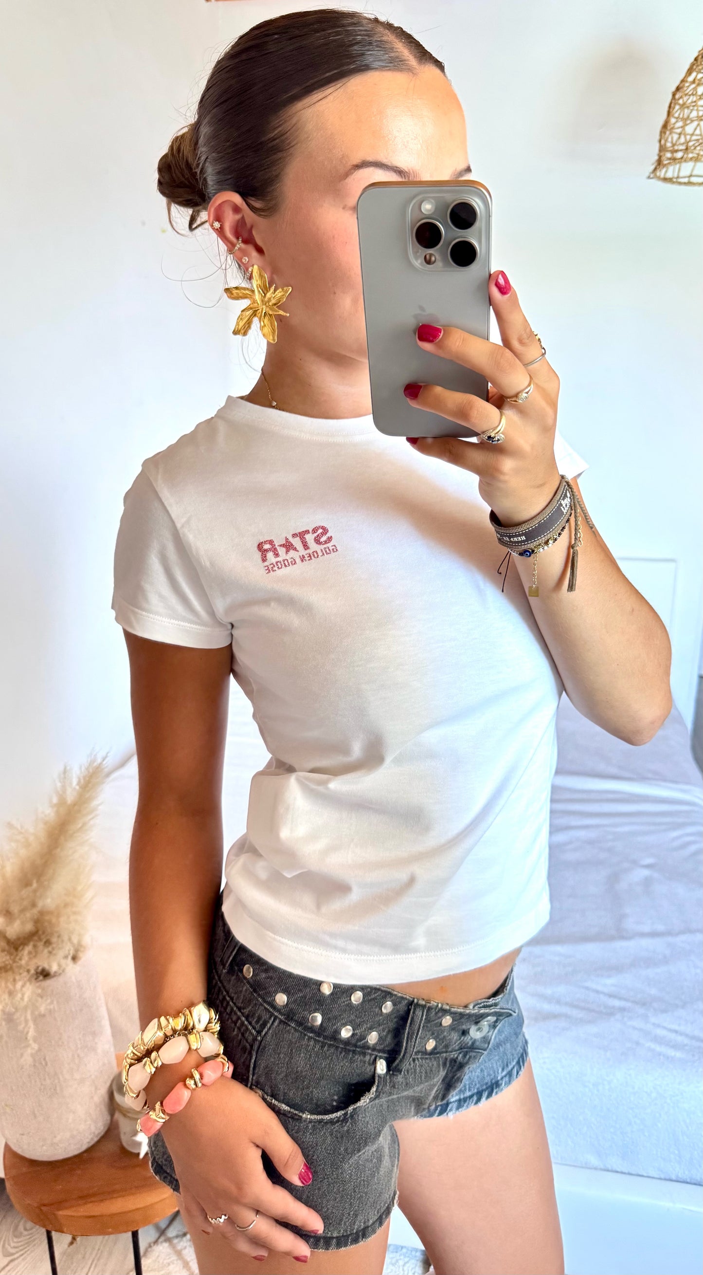 T-shirt Golden Goose à paillettes roses - XS