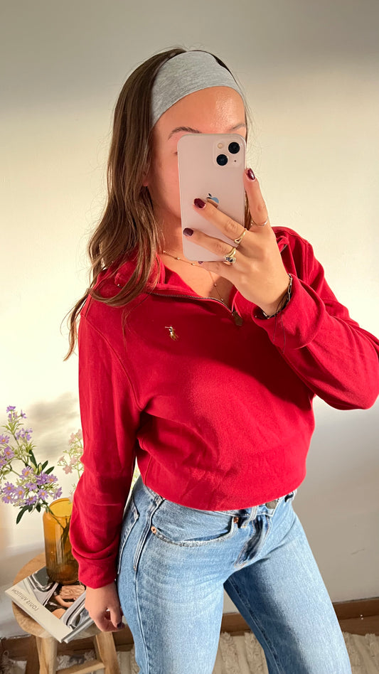 Pull demi-zippé rouge Ralph Lauren - M