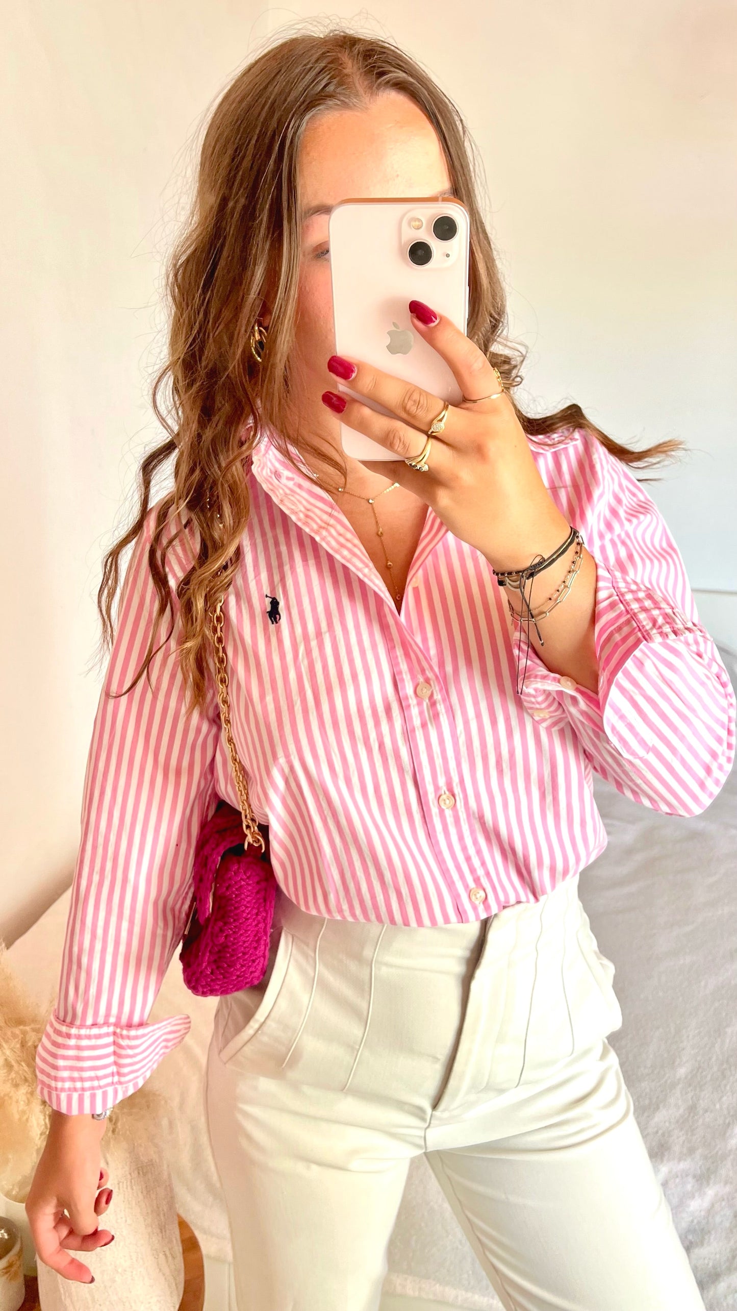 Chemise rayée rose Ralph Lauren - S/M