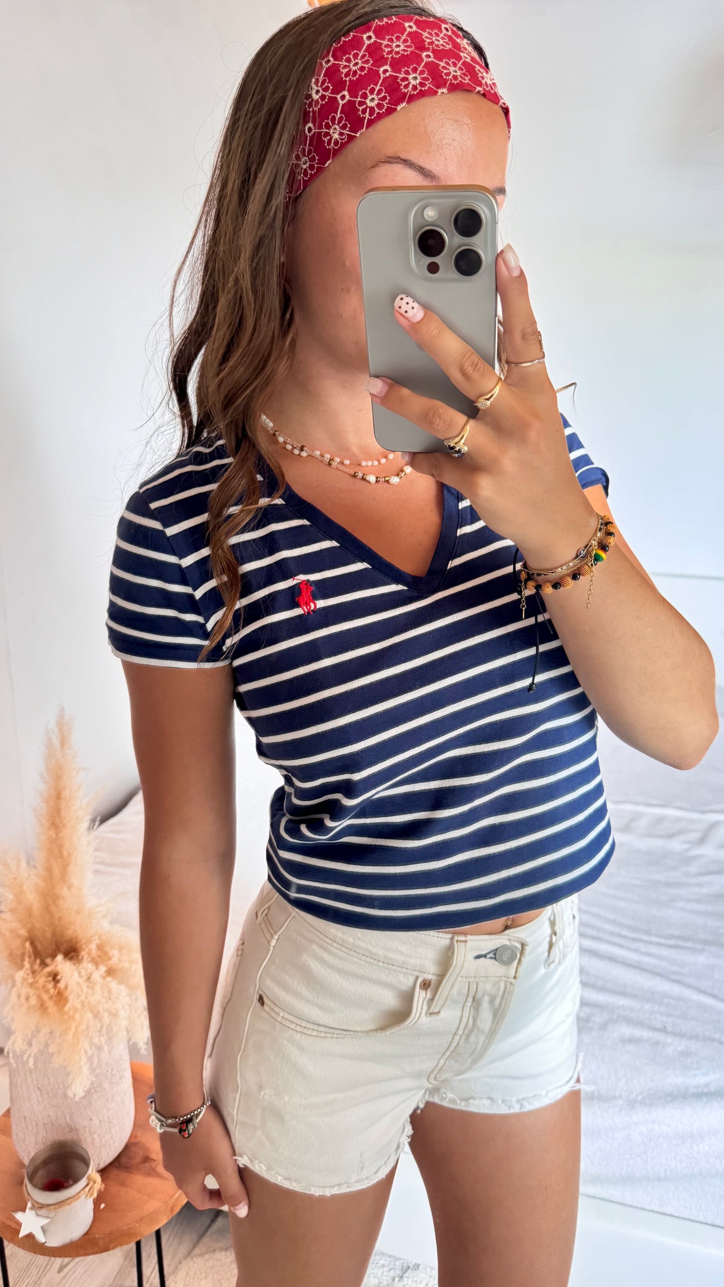 T-shirt col V marinière Ralph Lauren - XS