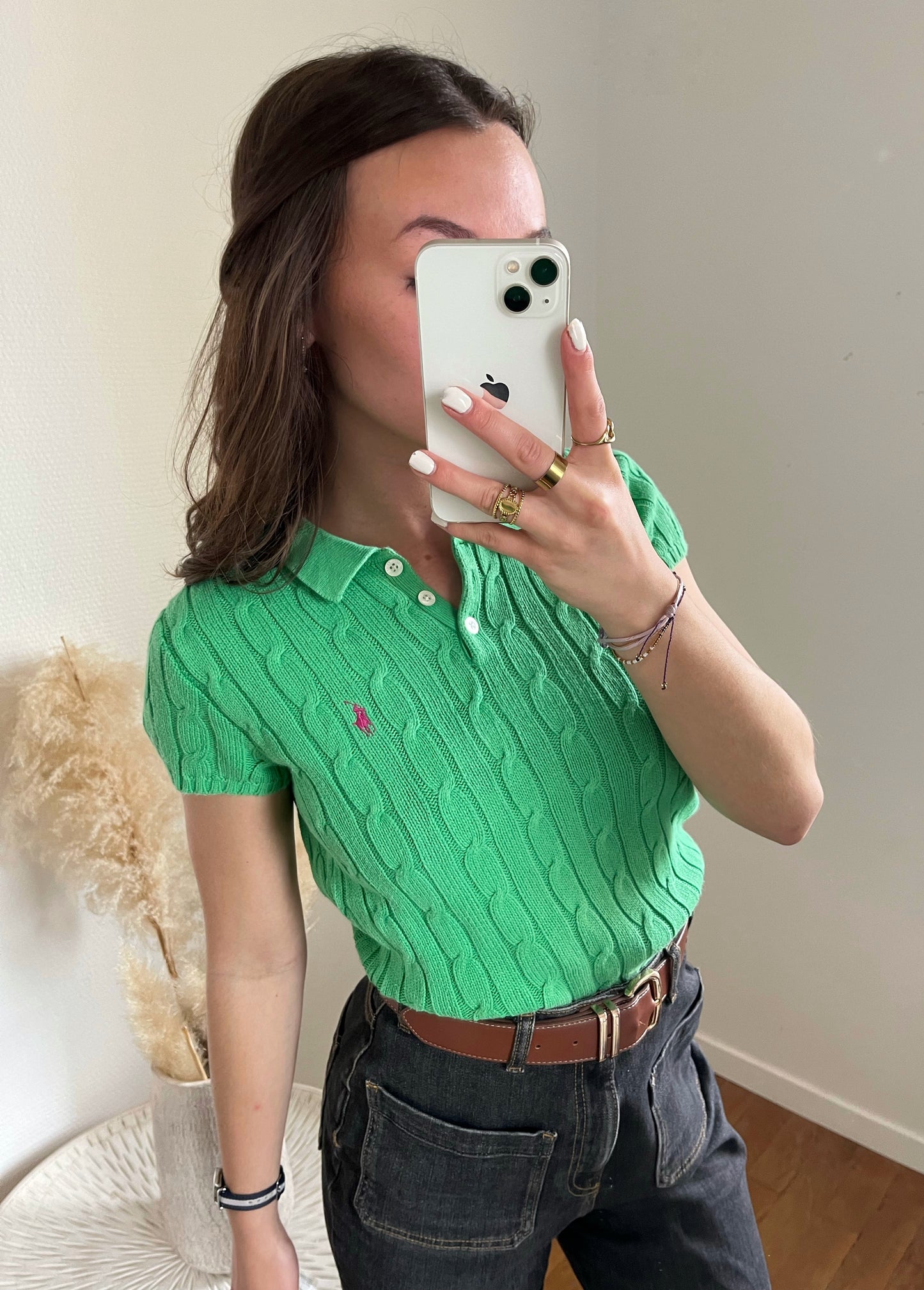 Polo torsadé vert Ralph Lauren - M