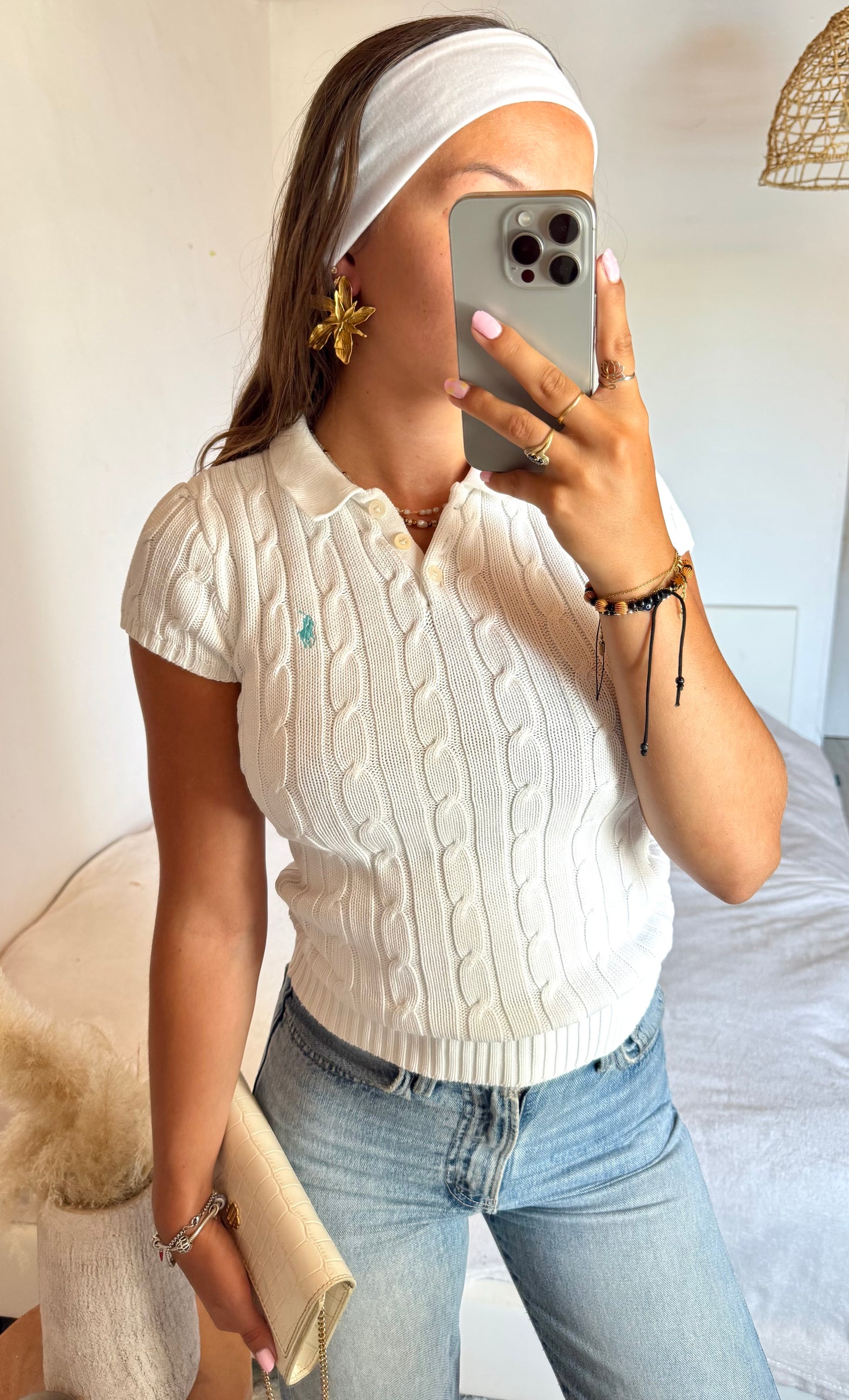 Polo torsadé blanc Ralph Lauren - S