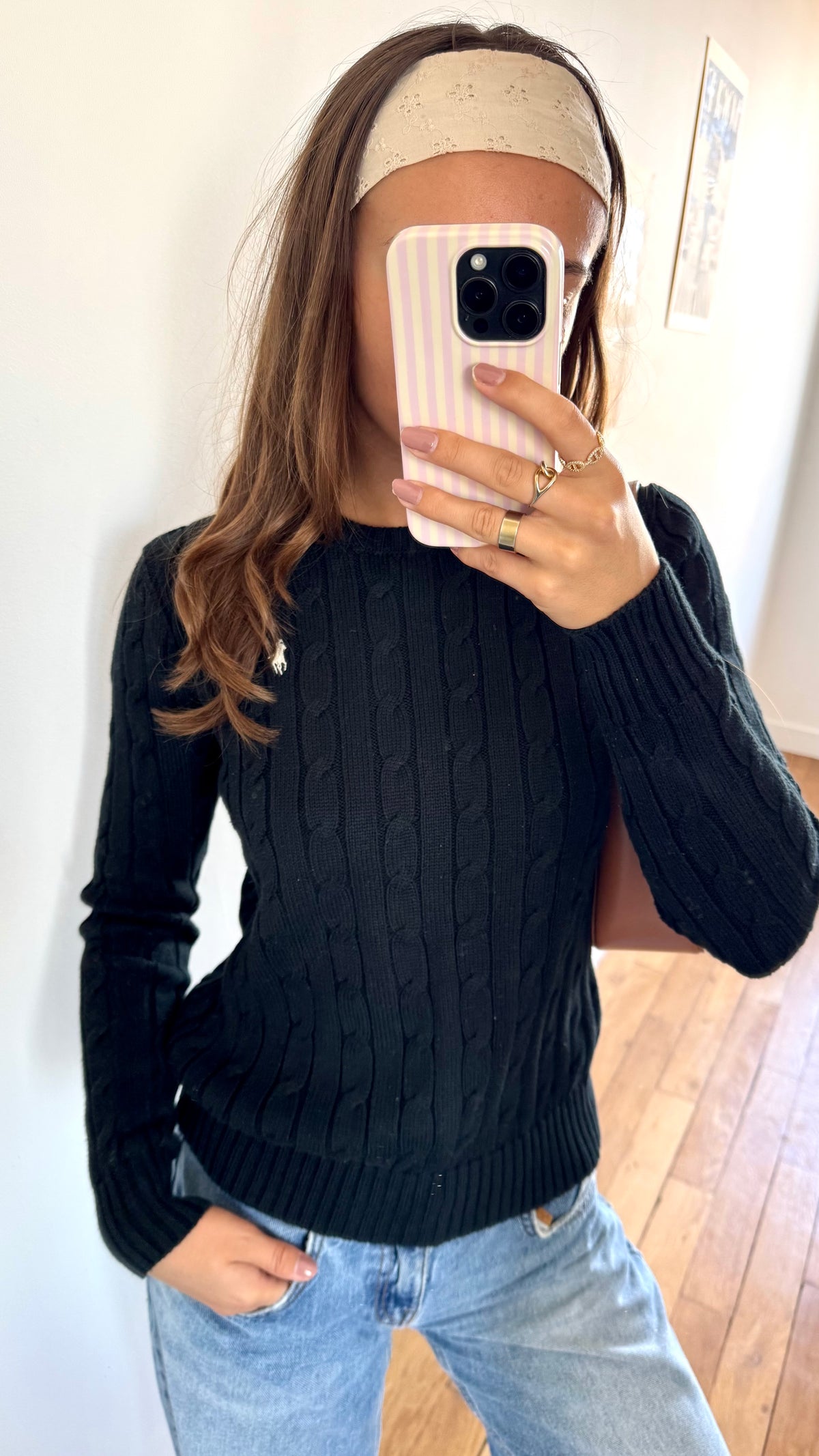 Pull torsadé noir Ralph Lauren - XS