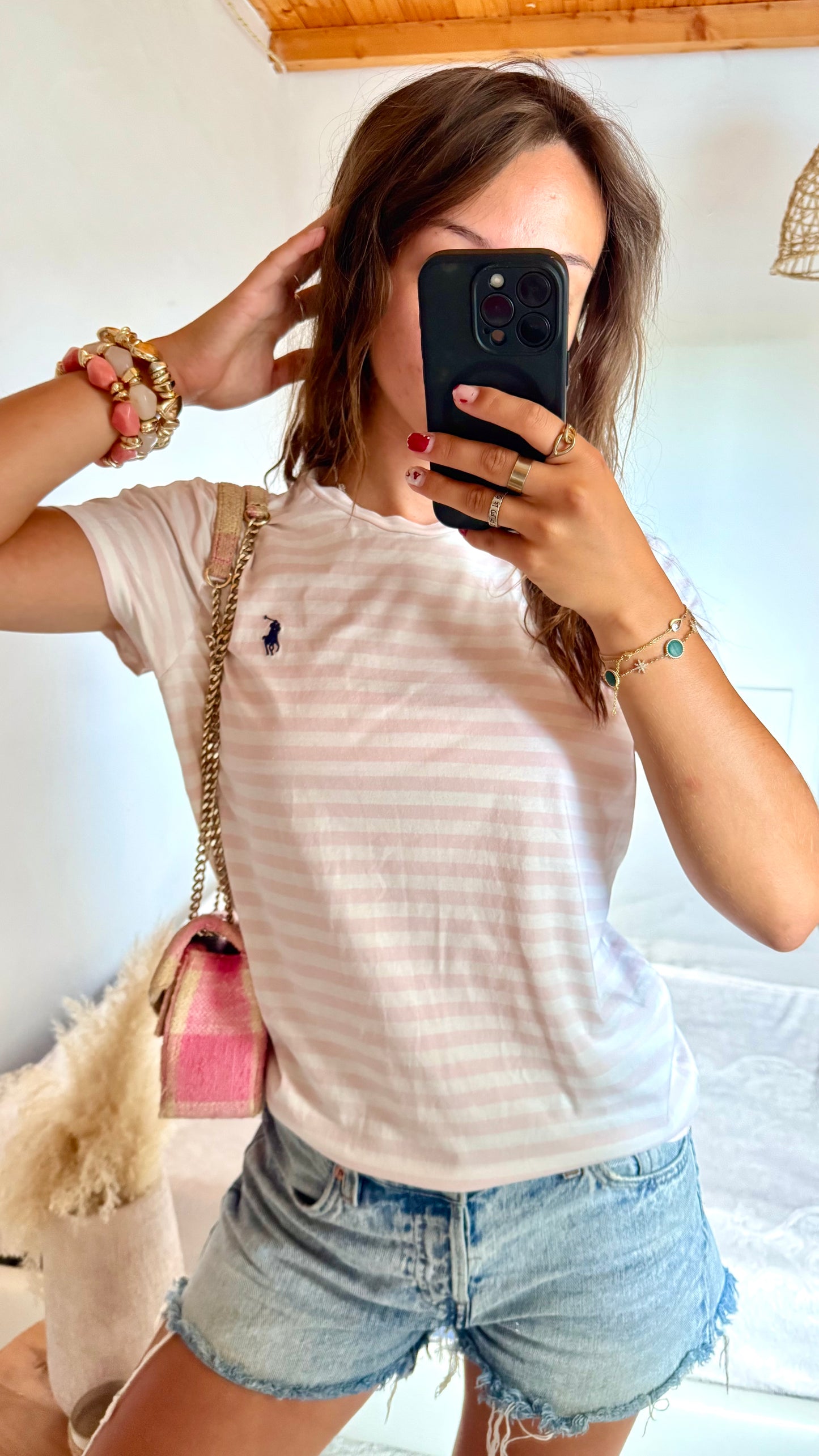 T-shirt rayé rose Ralph Lauren - M