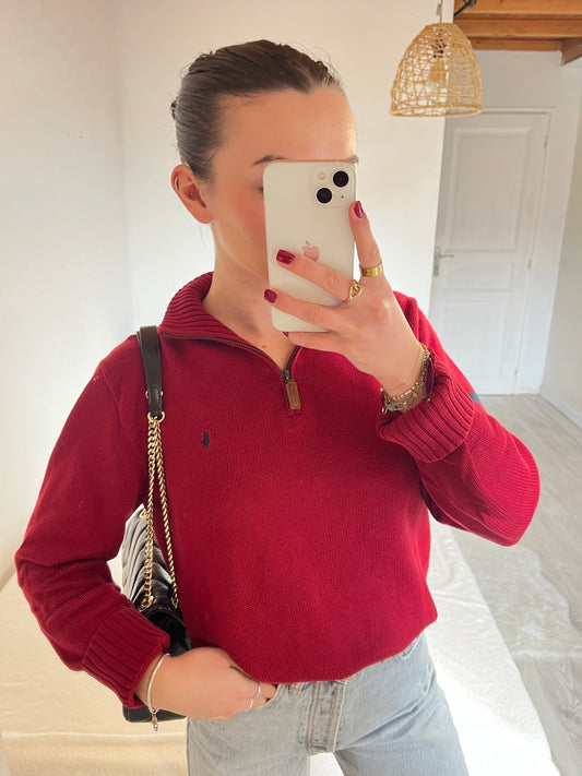 Pull demi-zip rouge Ralph Lauren - M