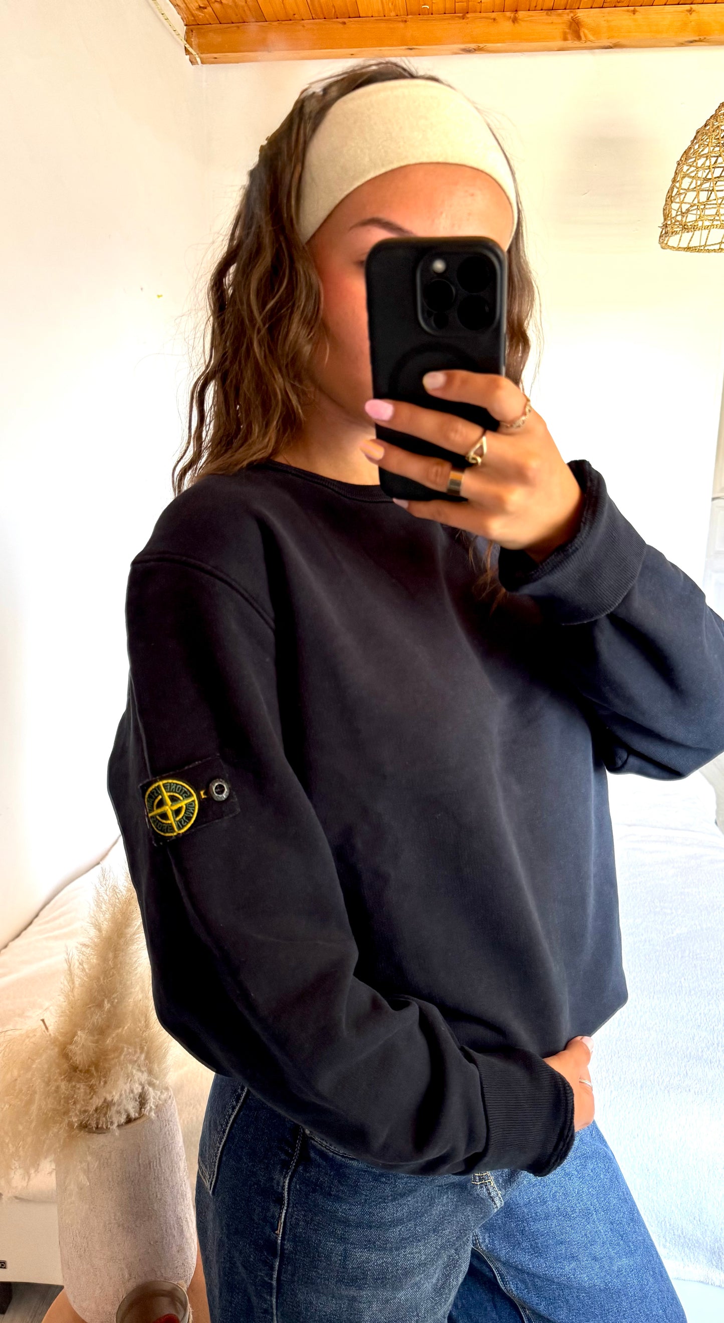 Pull col rond noir Stone Island - M