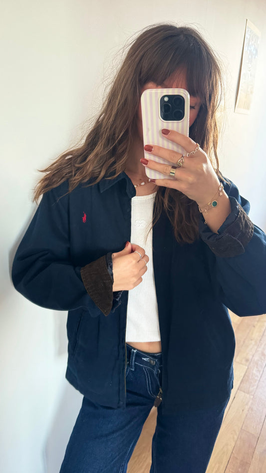 Veste vintage toile de coton bleu marine Ralph Lauren - M