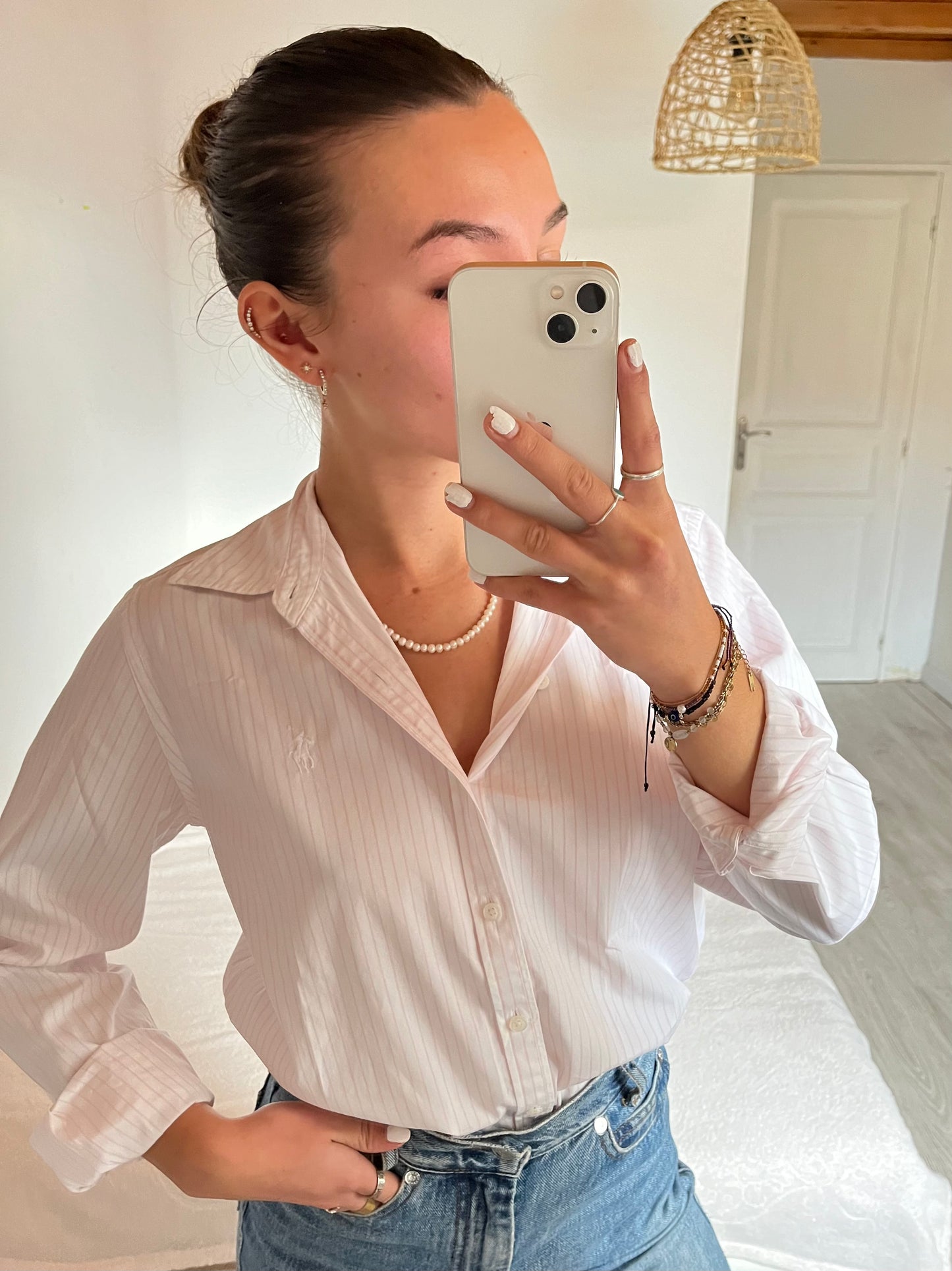 Chemise à fines rayures roses - S